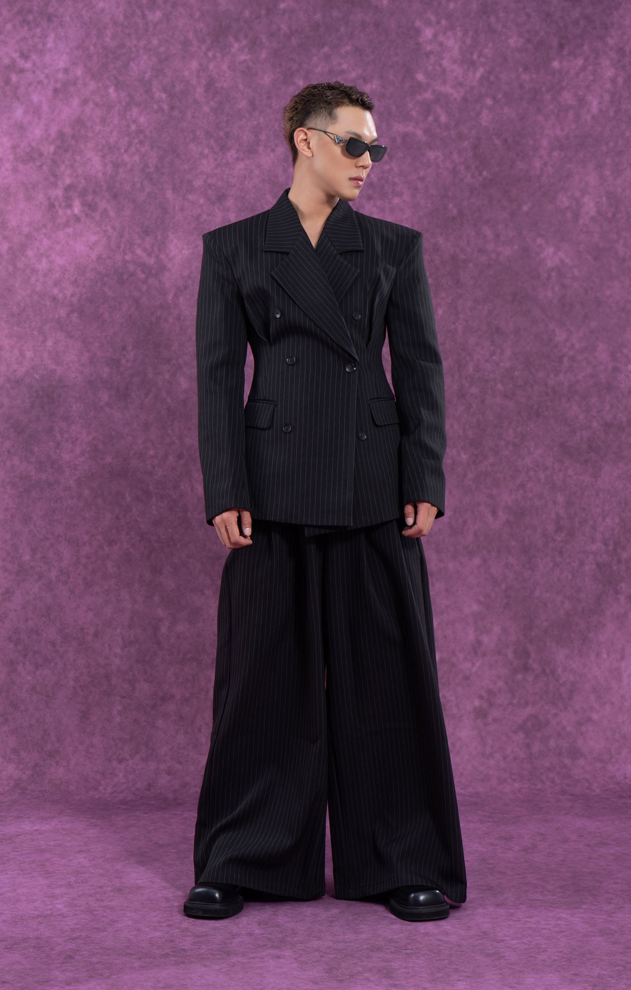 CLP Striped Pleated Wide-Leg Trousers