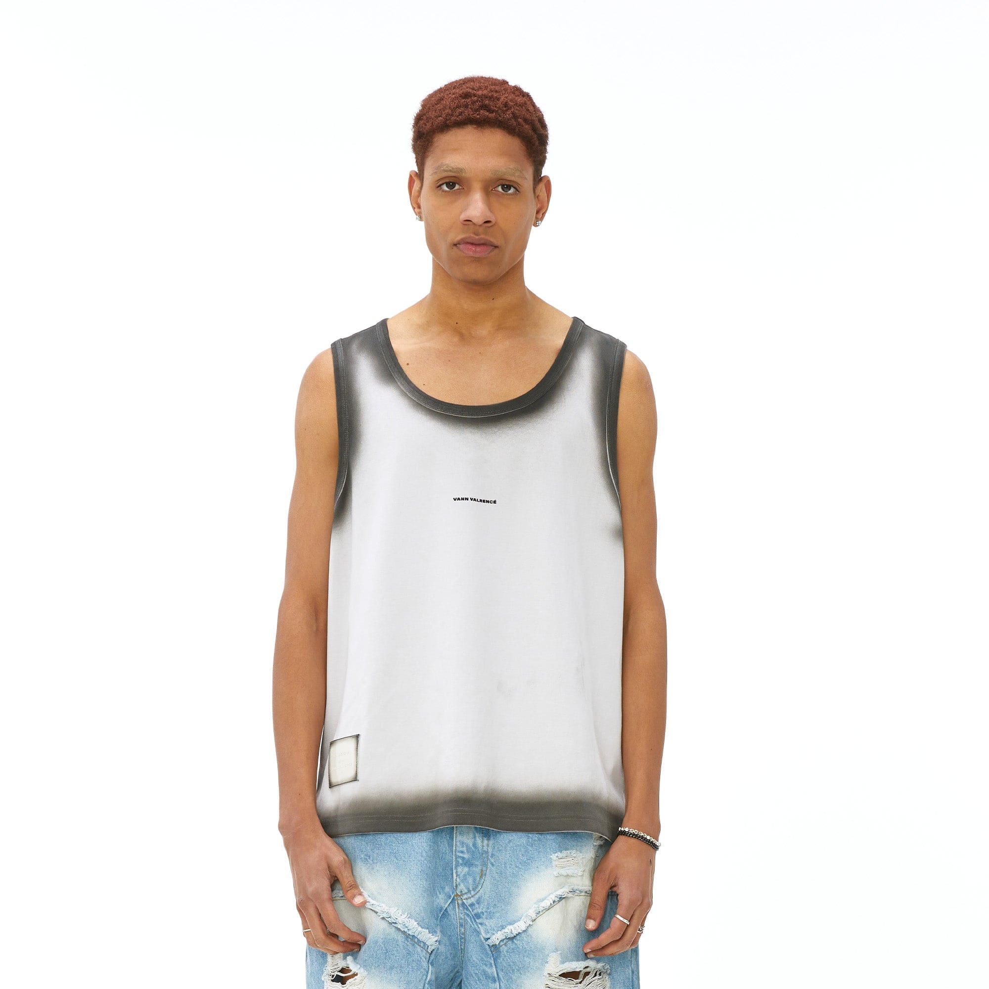 VANN VALRENCE Distressed Edge-Sprayed Oversized Tank Top