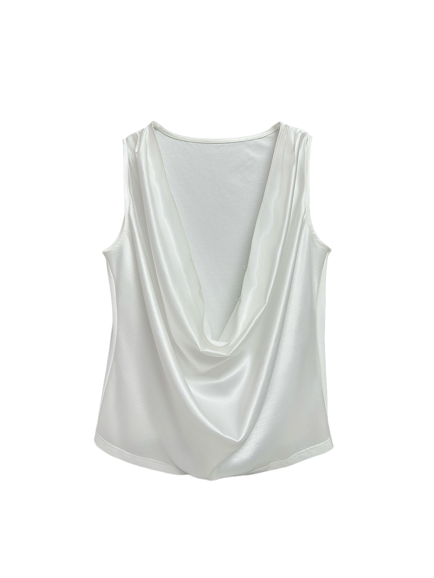 KADAKADA Pearl Sheen Deep V Draped Sleeveless Shirt, premium urban and streetwear designers apparel on PROJECTISR.com, KADAKADA