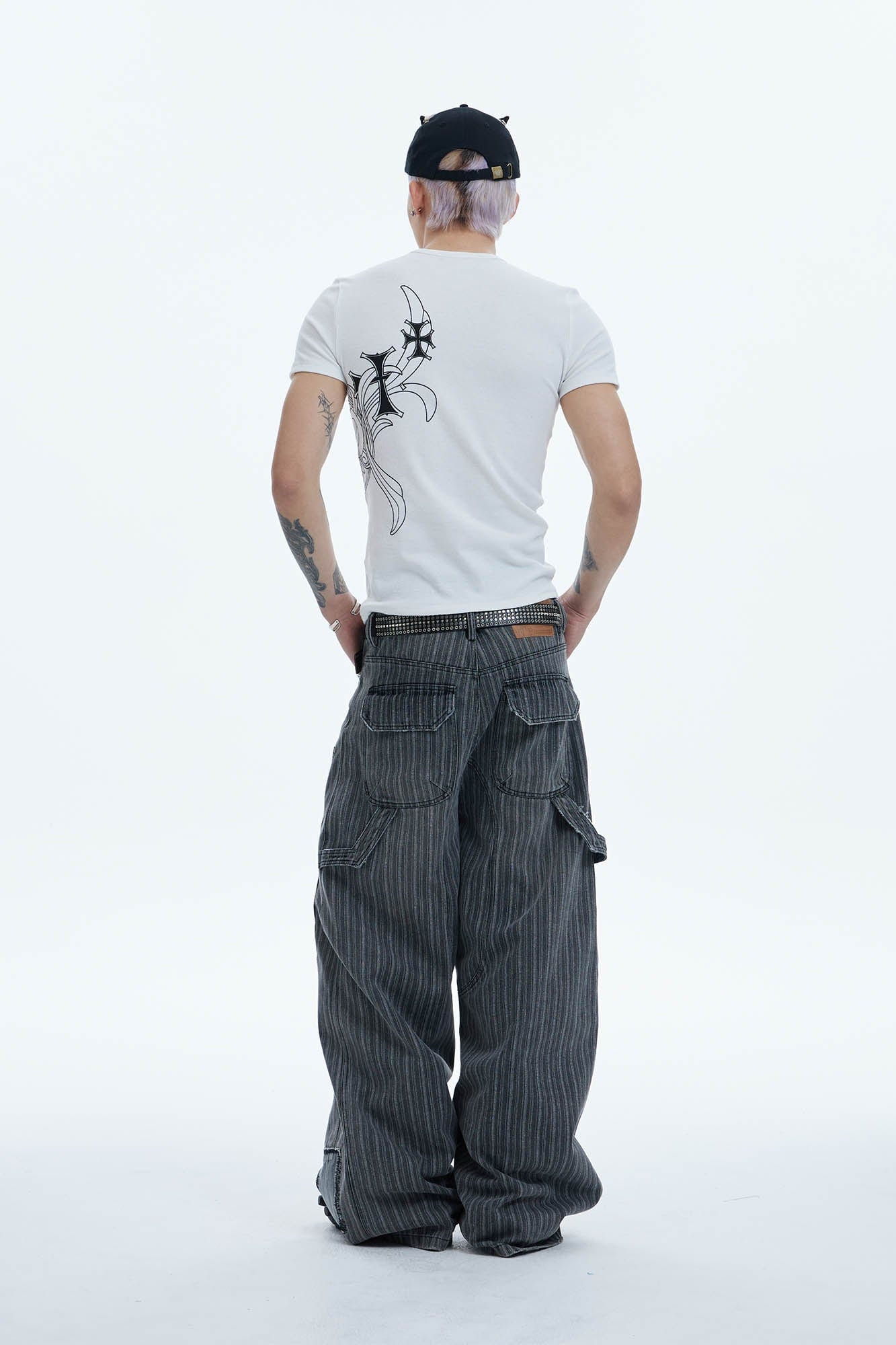 DND4DES Striped Patchwork Distressed Baggy Jeans, premium urban and streetwear designers apparel on PROJECTISR.com, DND4DES