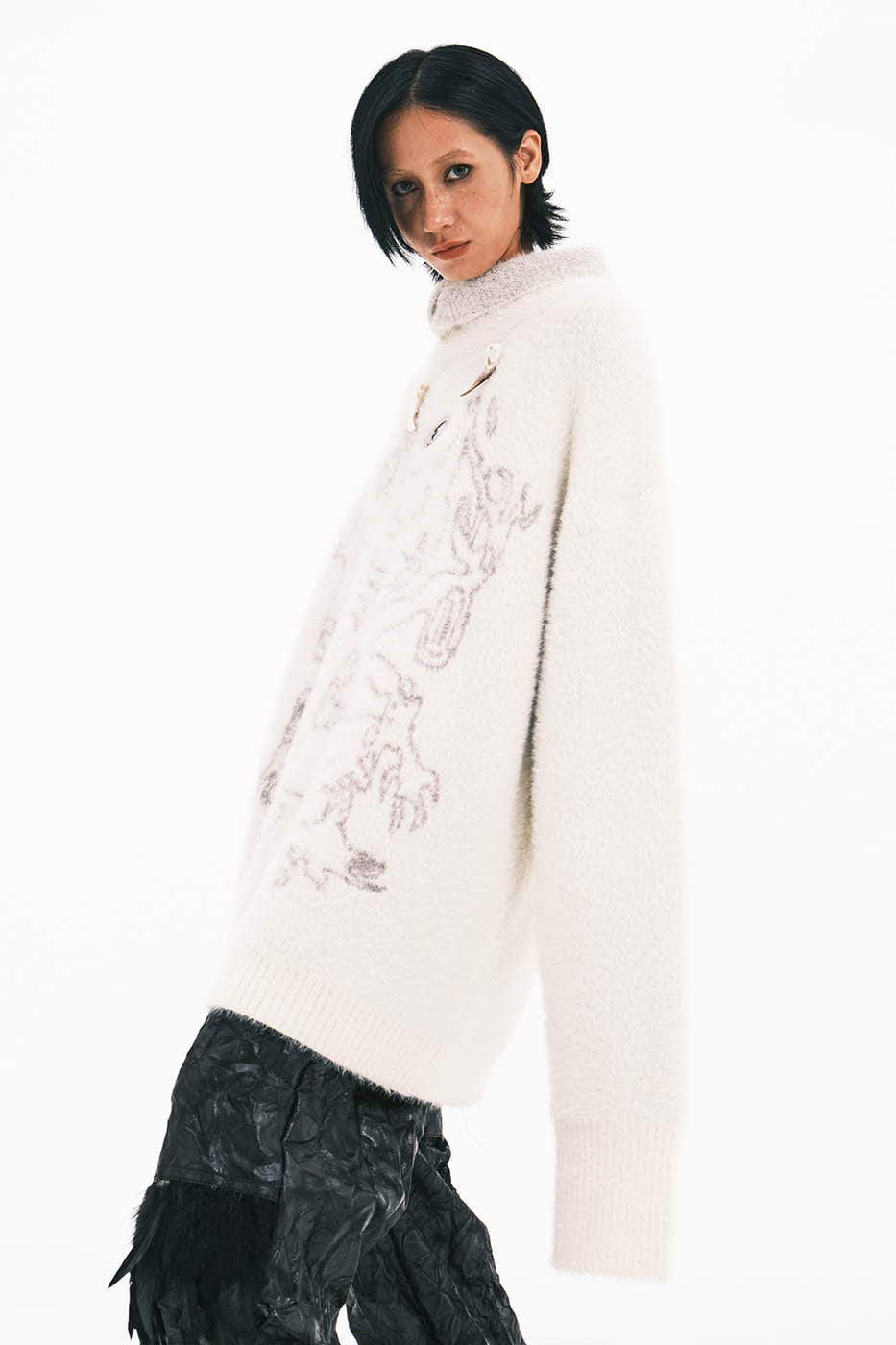EMBRYO Devil Mohair Bone Turtleneck Sweater, premium urban and streetwear designers apparel on PROJECTISR.com, EMBRYO