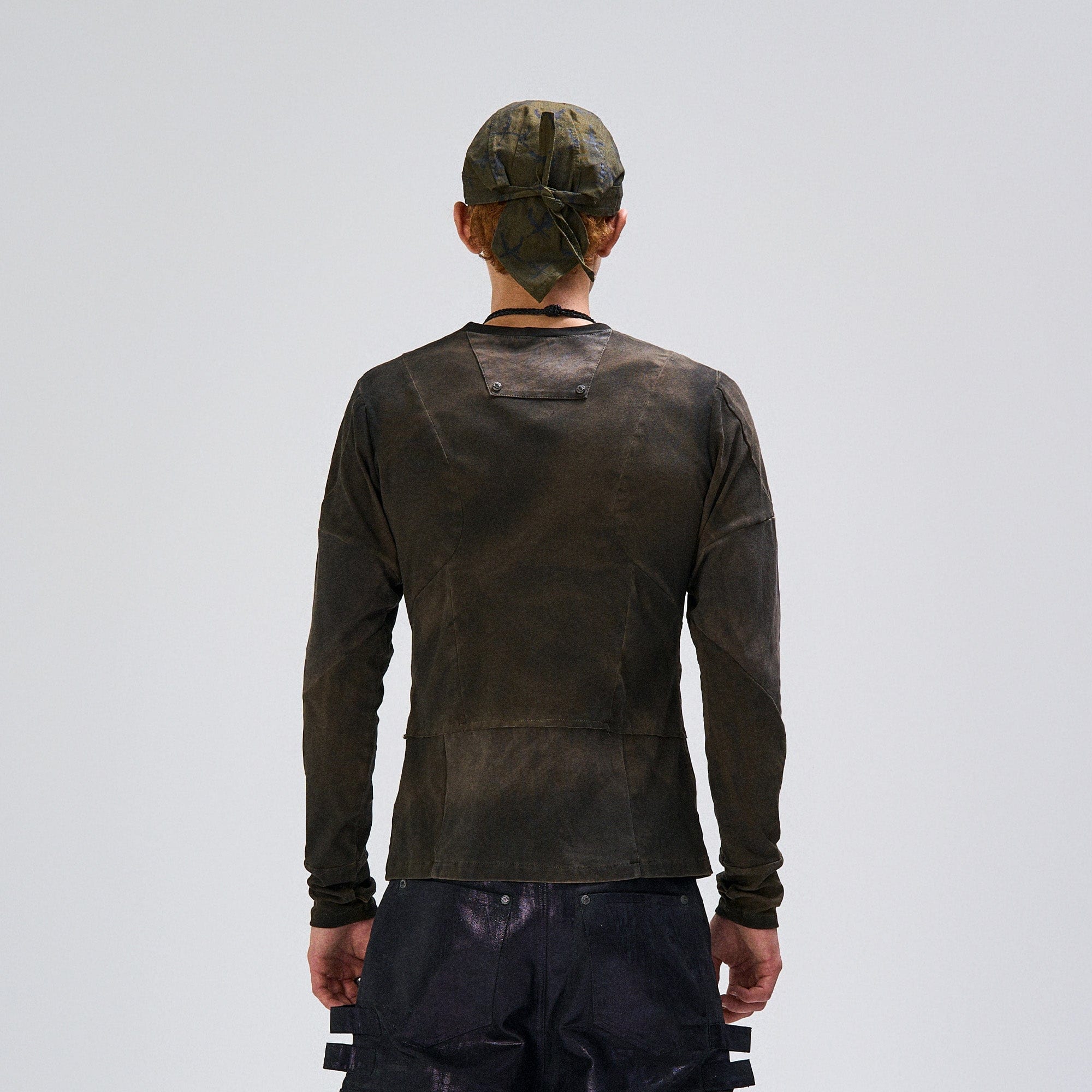 FLYERRER Washed Panelled Slim-Fit Long-Sleeve Tee, premium urban and streetwear designers apparel on PROJECTISR.com, FLYERRER