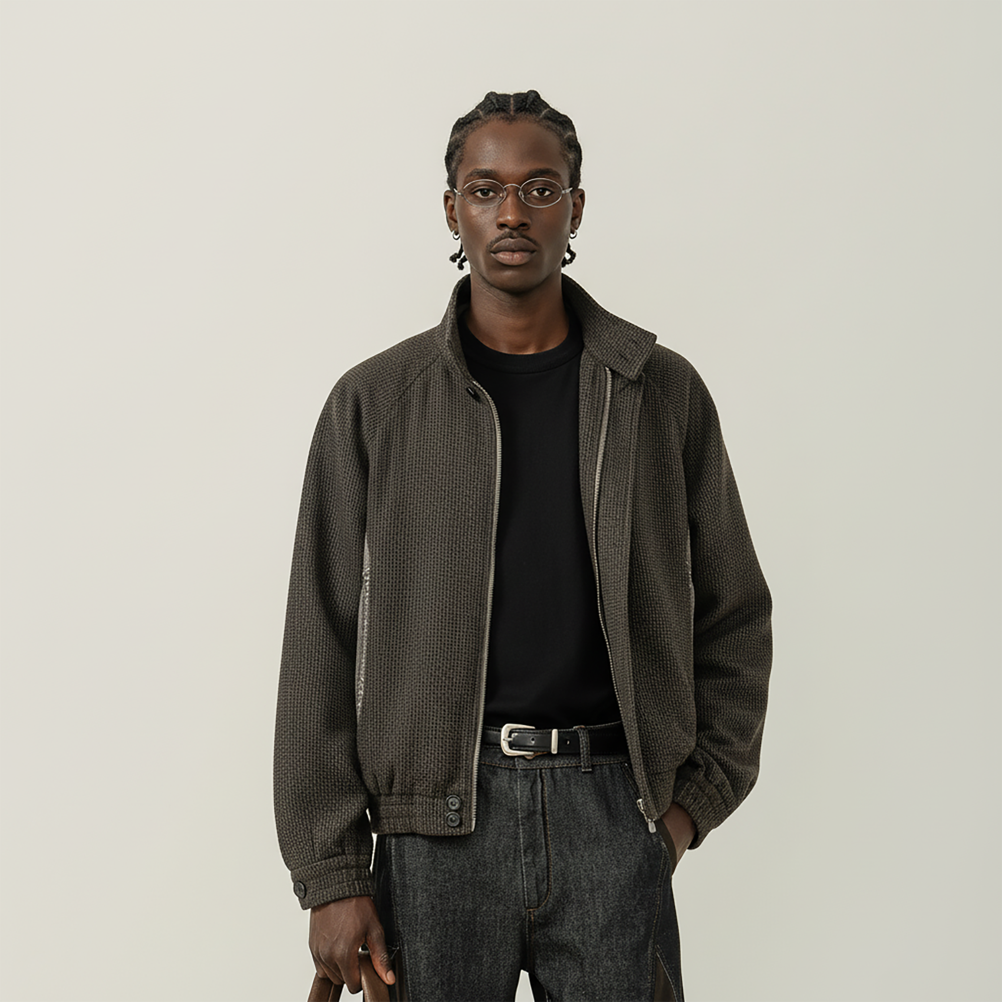 MOITIEDEPETALE Plaid Panels Wool-Blend Jacket