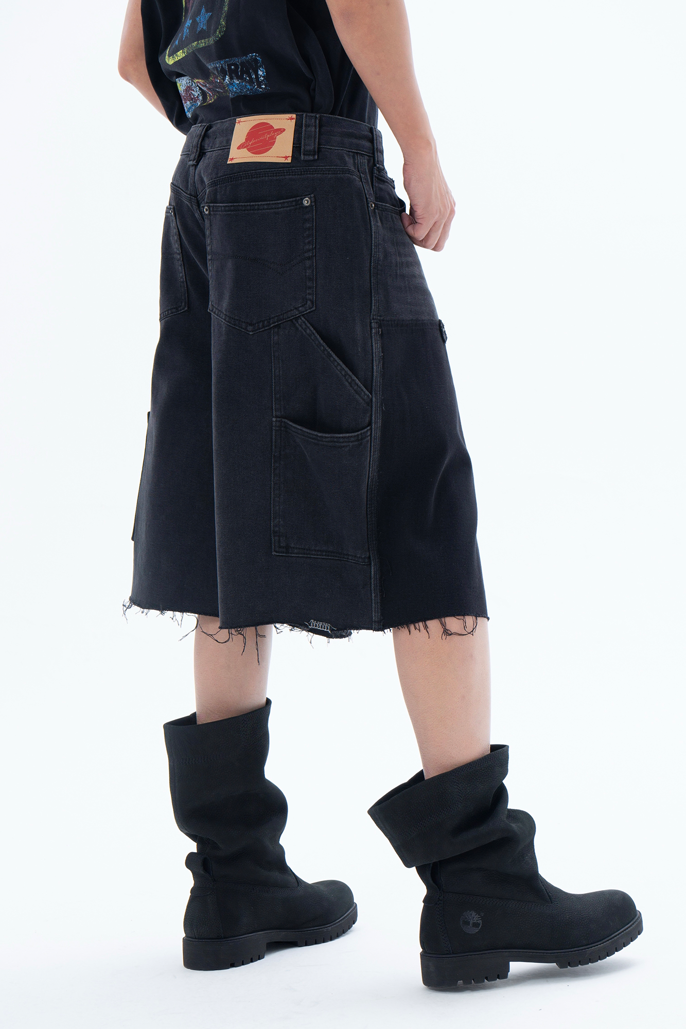 CLP Retro Washed Raw Edge Paneled Shorts