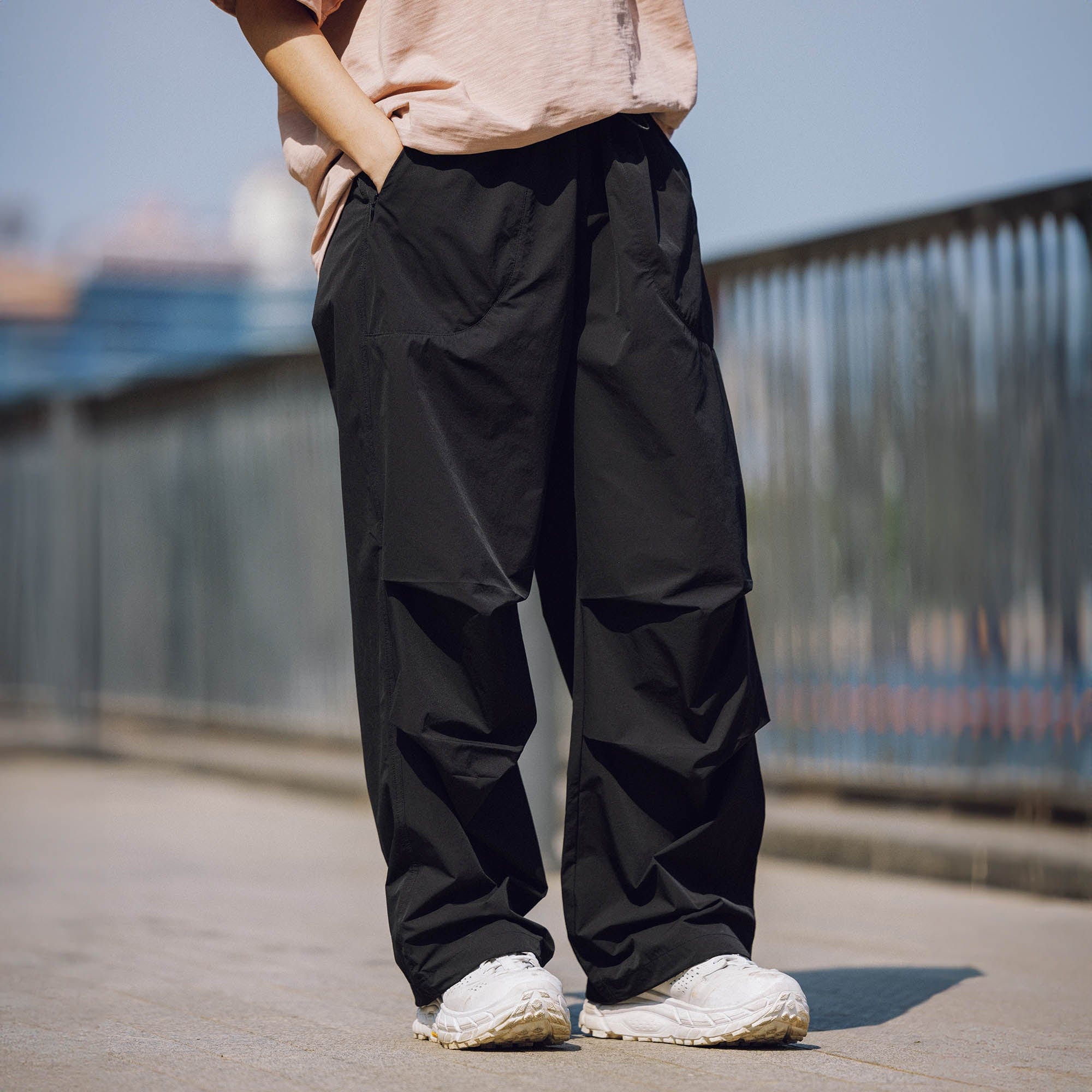 BANANA CLUB Quick-Dry Drawstring Crinkled Parachute Pants, premium urban and streetwear designers apparel on PROJECTISR.com, BANANA CLUB
