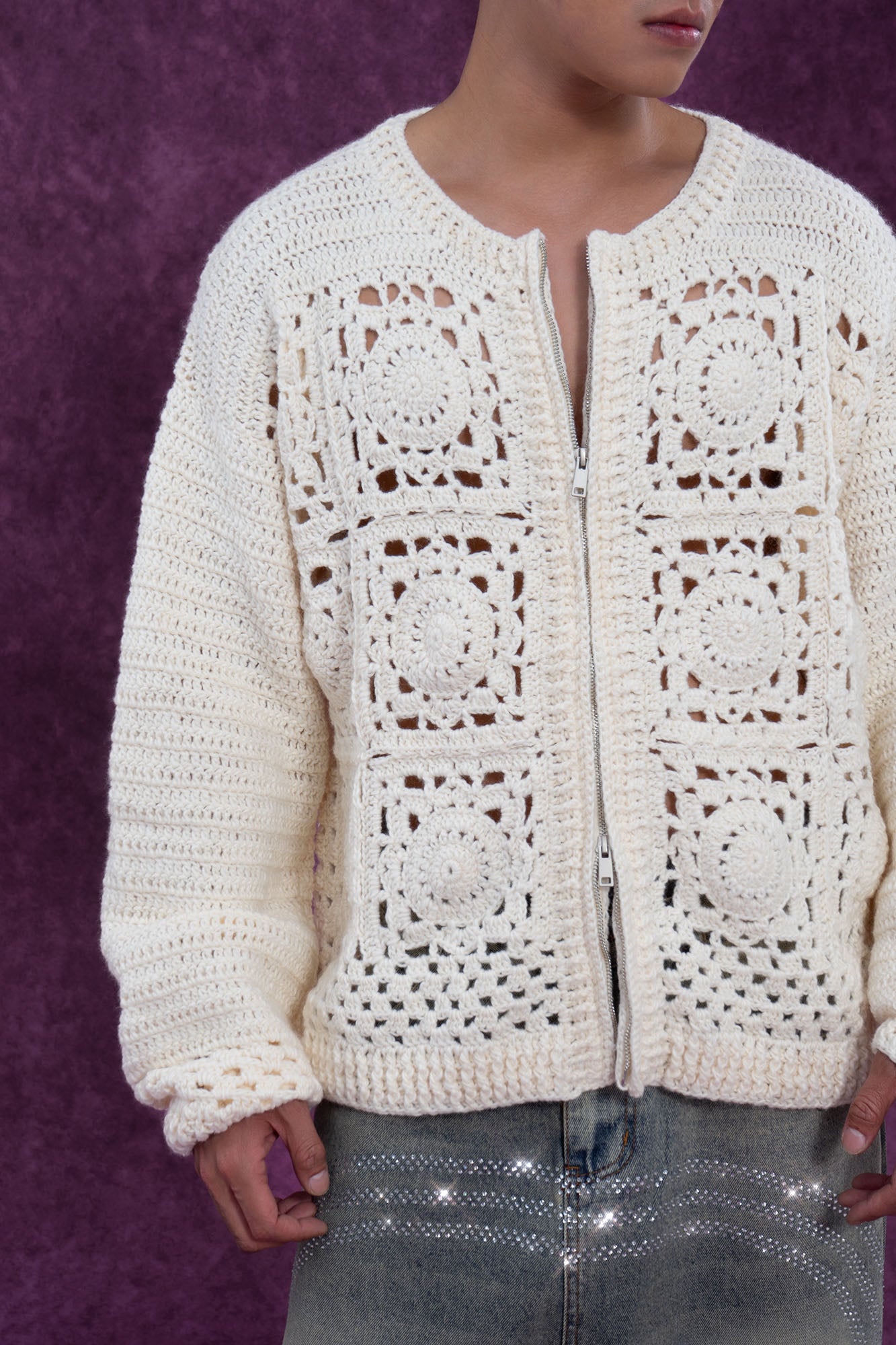 CLP Granny Square Zip Crochet Cardigan