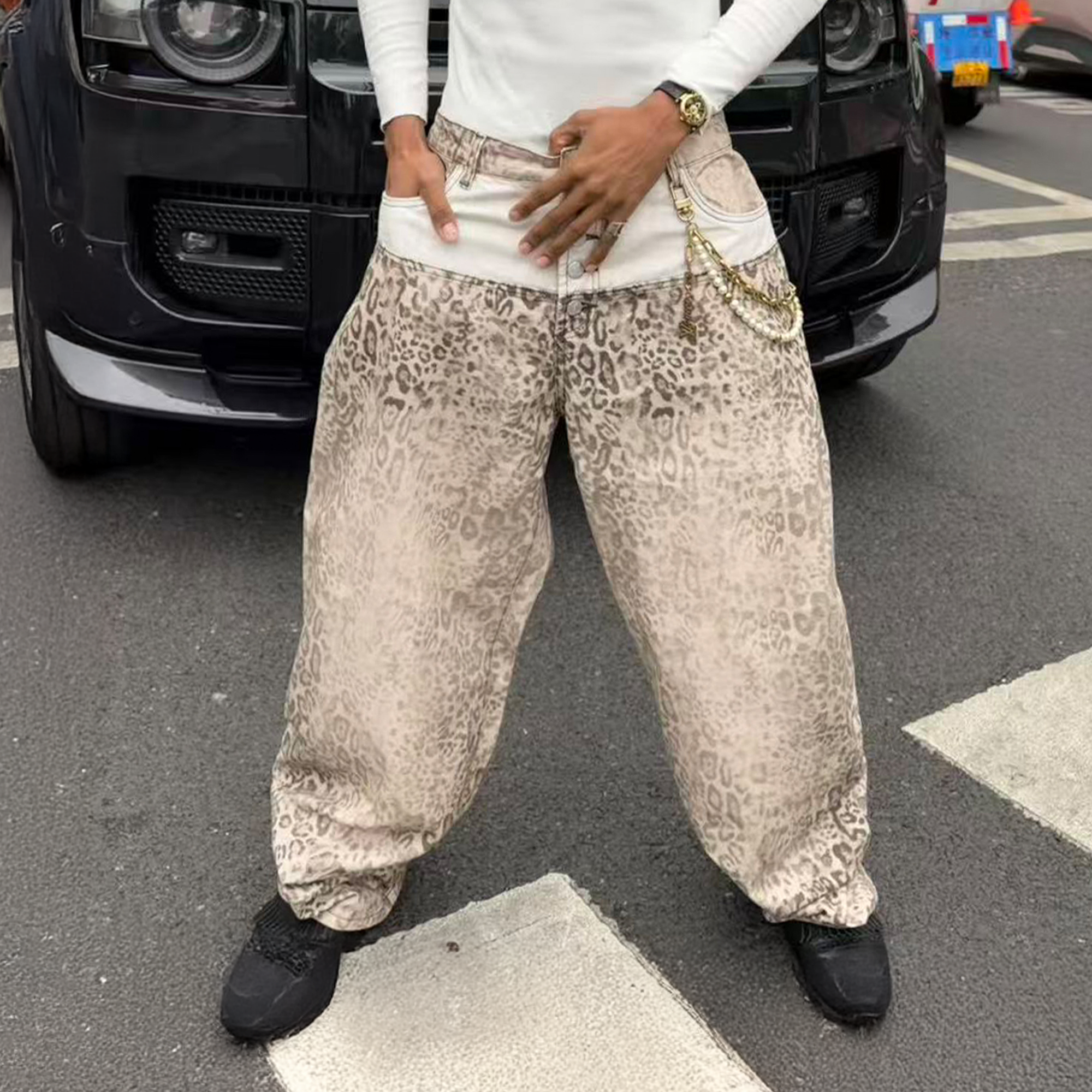 STEEPC Leopard Washed Paneled Wide-Leg Pants, premium urban and streetwear designers apparel on PROJECTISR.com, STEEPC