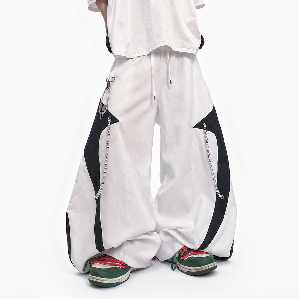 UUCSCC Spliced Contrast Wide-Leg Curved Pants, premium urban and streetwear designers apparel on PROJECTISR.com, UUCSCC