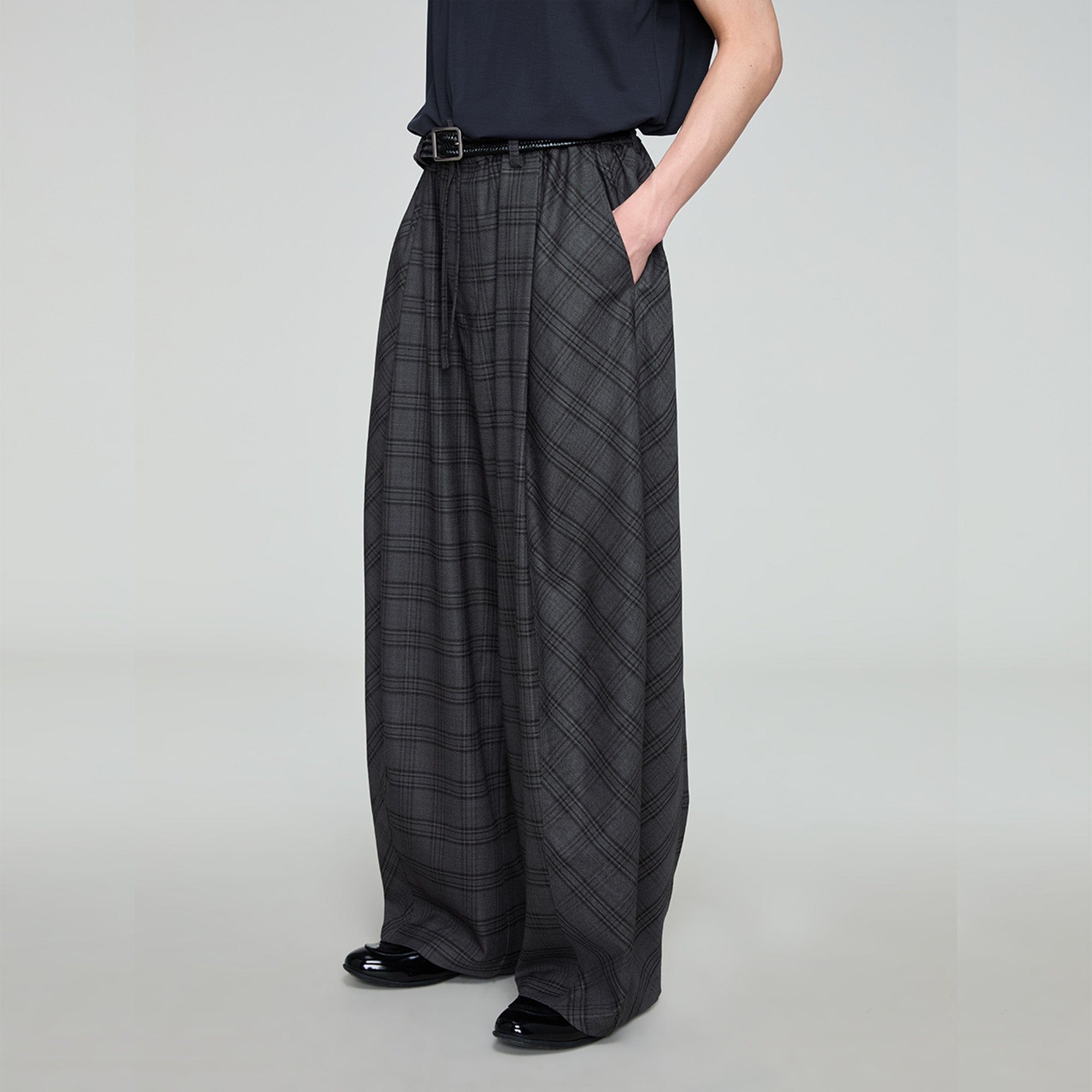 OPICLOTH Retro Paneled Plaid Drawstring Oversized Pants, premium urban and streetwear designers apparel on PROJECTISR.com, OPICLOTH