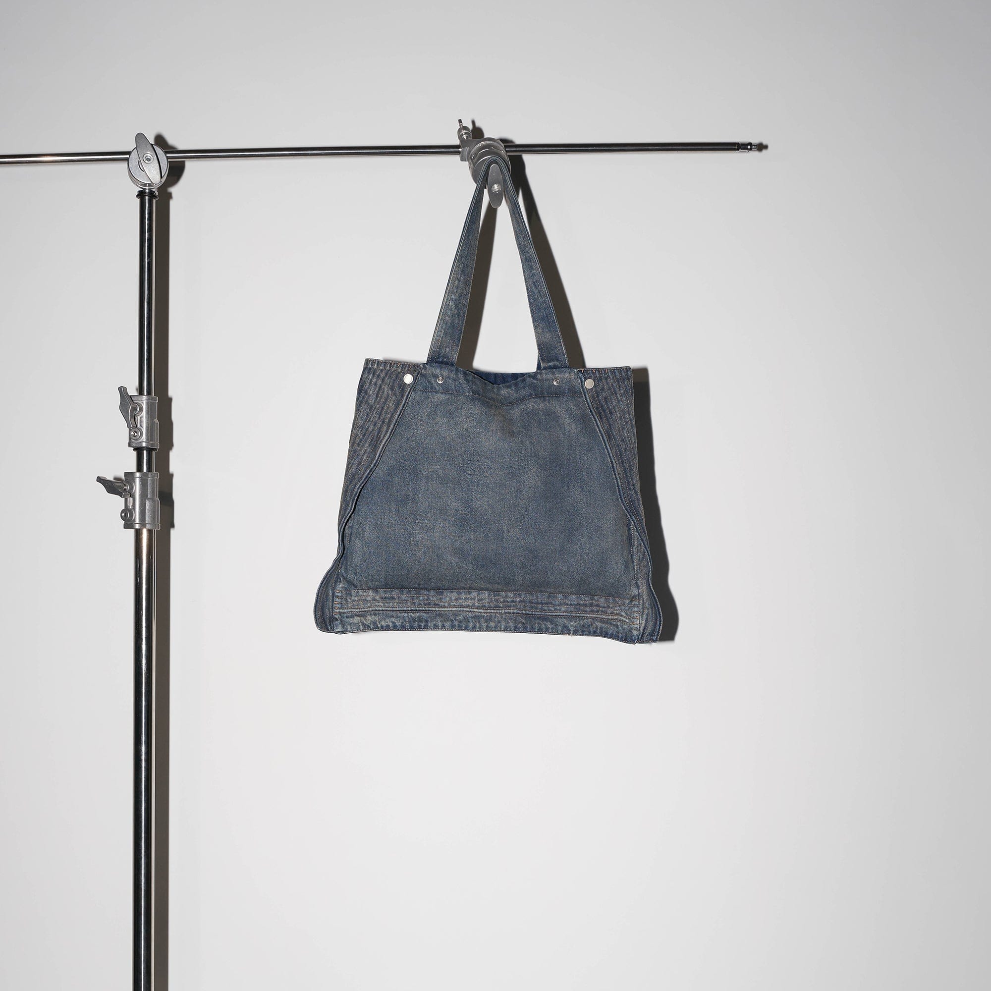49PERCENT Modern Washed Foldable Denim Tote Bag, premium urban and streetwear designers apparel on PROJECTISR.com, 49PERCENT