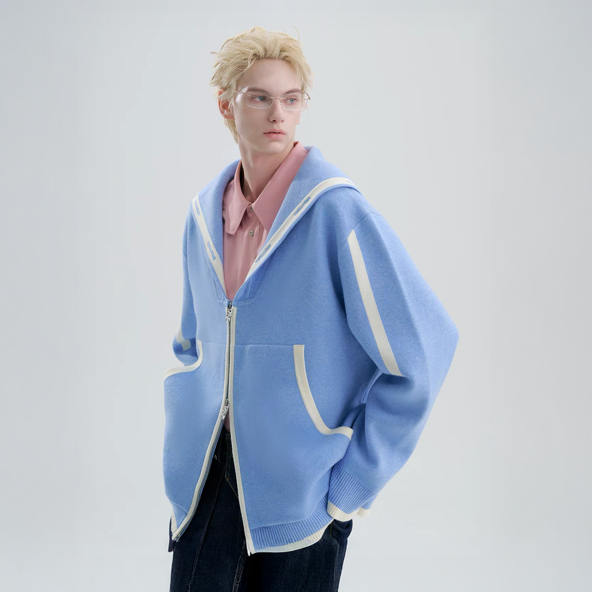 TIWILLTANG Contrast-Trim Sailor-Collar Jacket, premium urban and streetwear designers apparel on PROJECTISR.com, TIWILLTANG