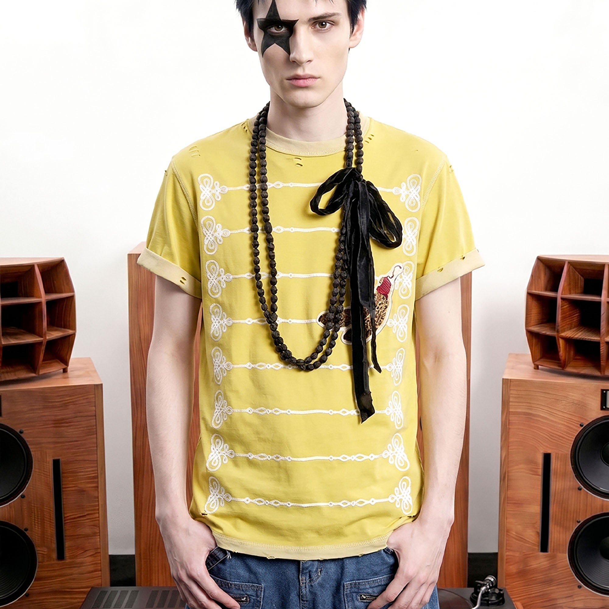 NOTHINGNESS WORLD Distressed Military Braid Graphic T-Shirt