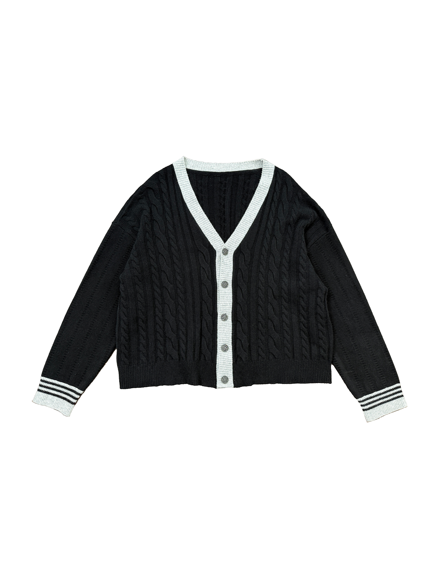 RICHILL Contrast Trim Cable Knit Cardigan