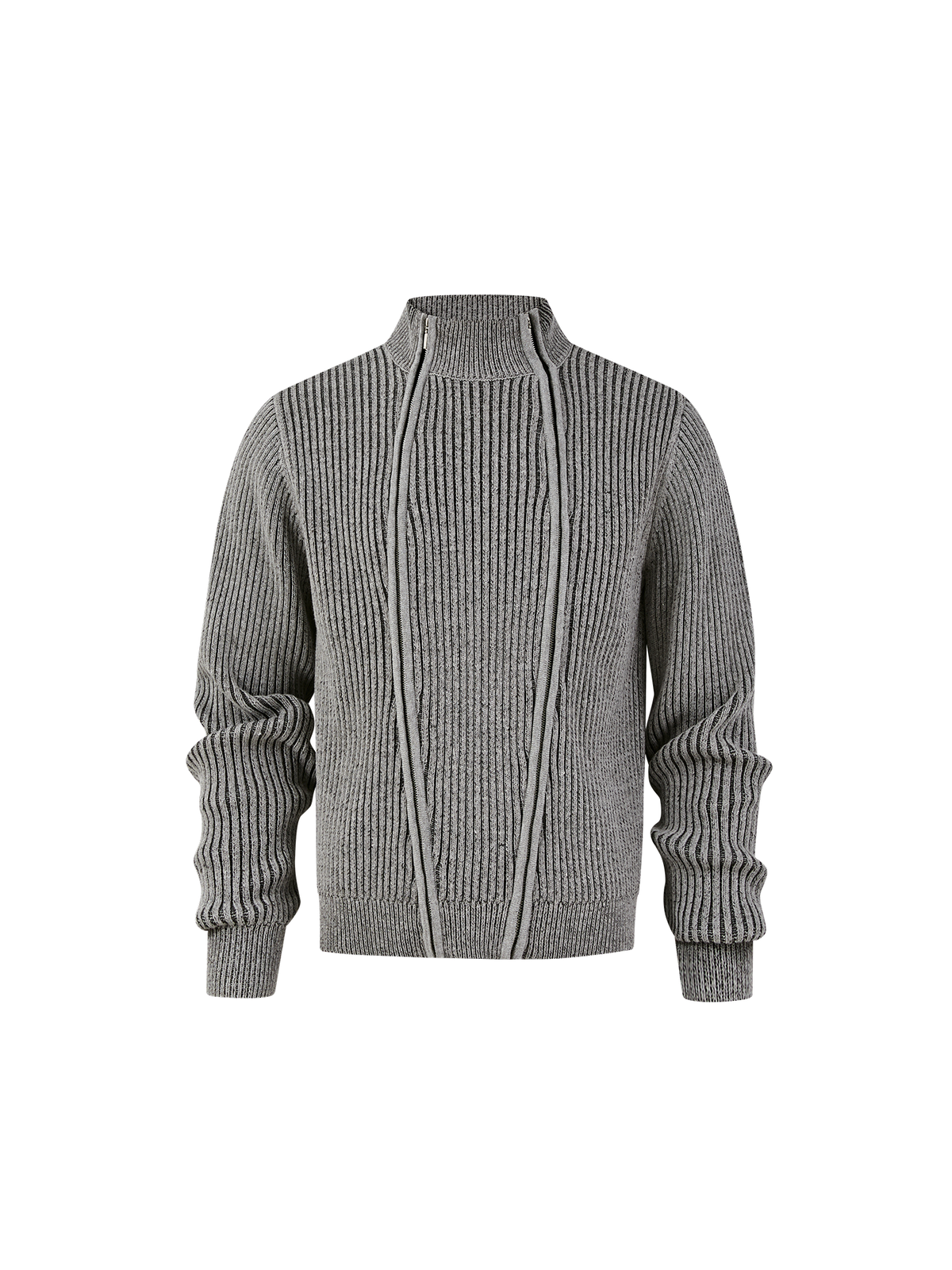 KREATE Double-Zip Ribbed Knit Stand-Collar Cardigan