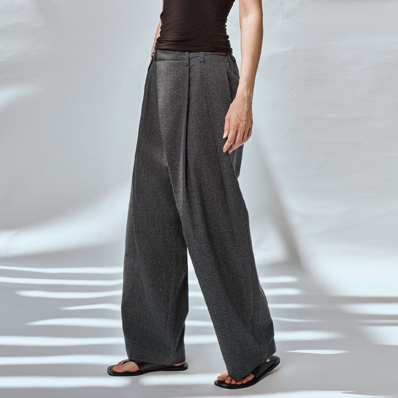 OPICLOTH Asymmetric Pleated Linen-Blend Micro Check Pants
