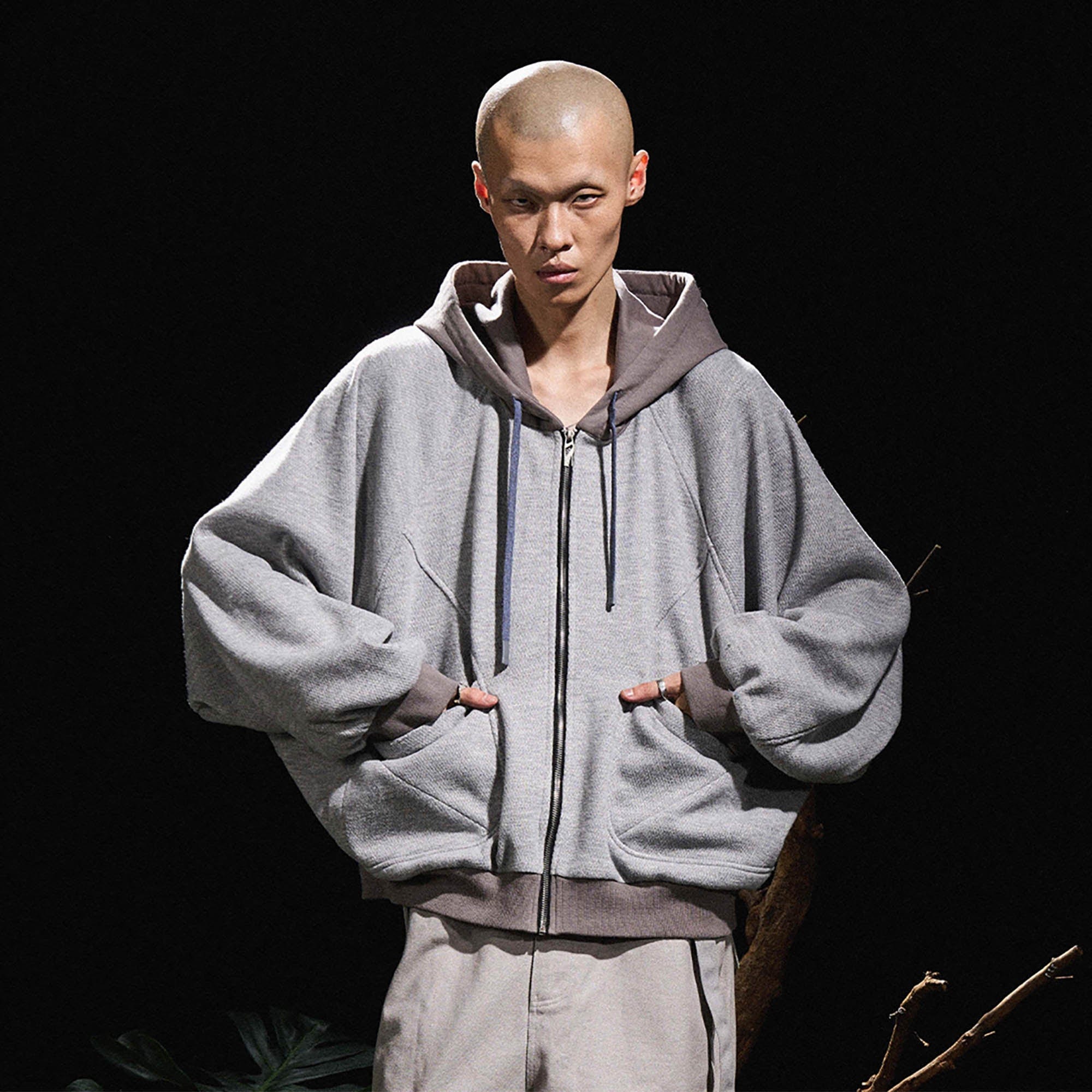 RELABEL Spliced Batwing Oversized Zip-Up Hoodie, premium urban and streetwear designers apparel on PROJECTISR.com, RELABEL