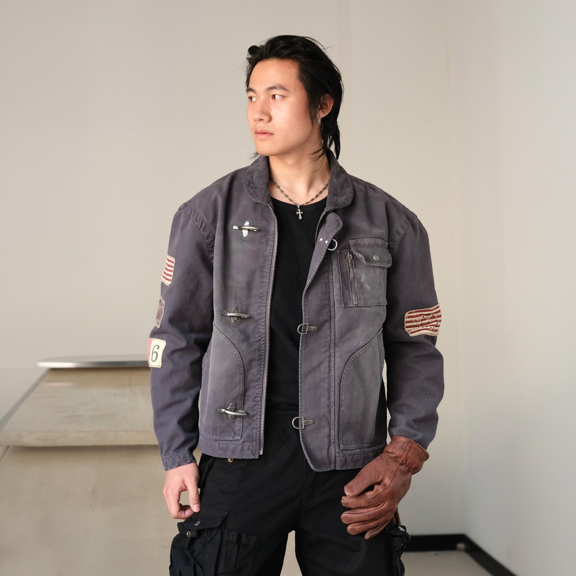 NEIGBORL Distressed Flight-Buckle Workwear Jacket, premium urban and streetwear designers apparel on PROJECTISR.com, NEIGBORL