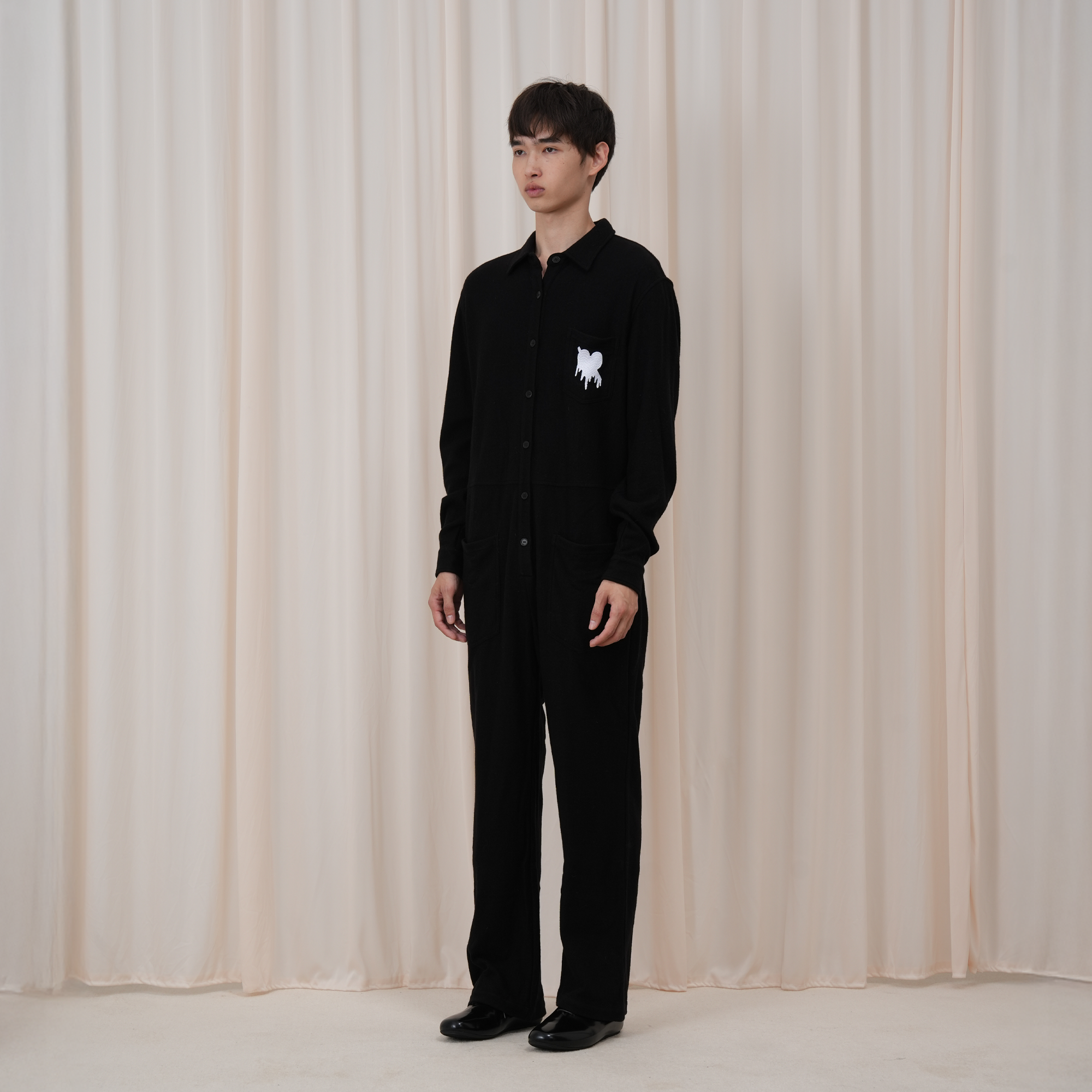 OUYANG WENJUN Wool Fluid-Heart Embroidered Jumpsuit