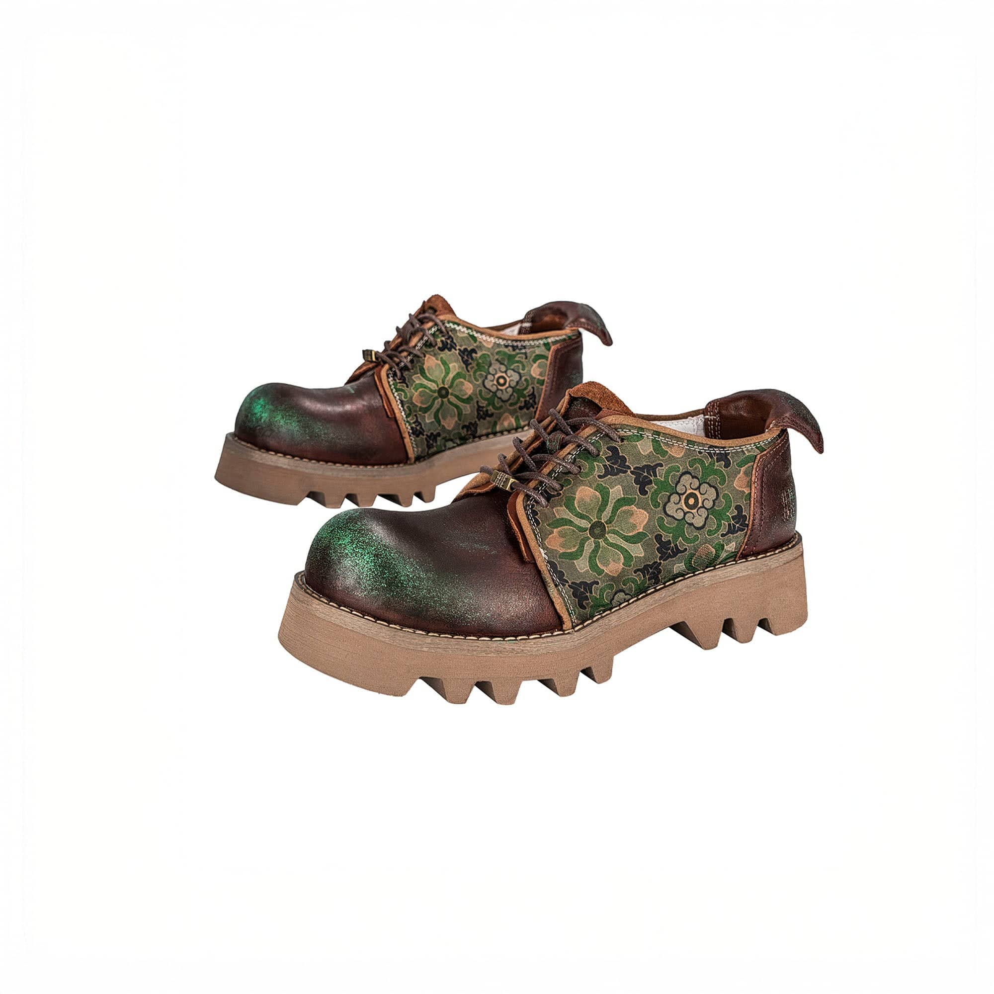 REWRITE Jacquard Floral Patina Leather Derby Shoes, premium urban and streetwear designers apparel on PROJECTISR.com, REWRITE