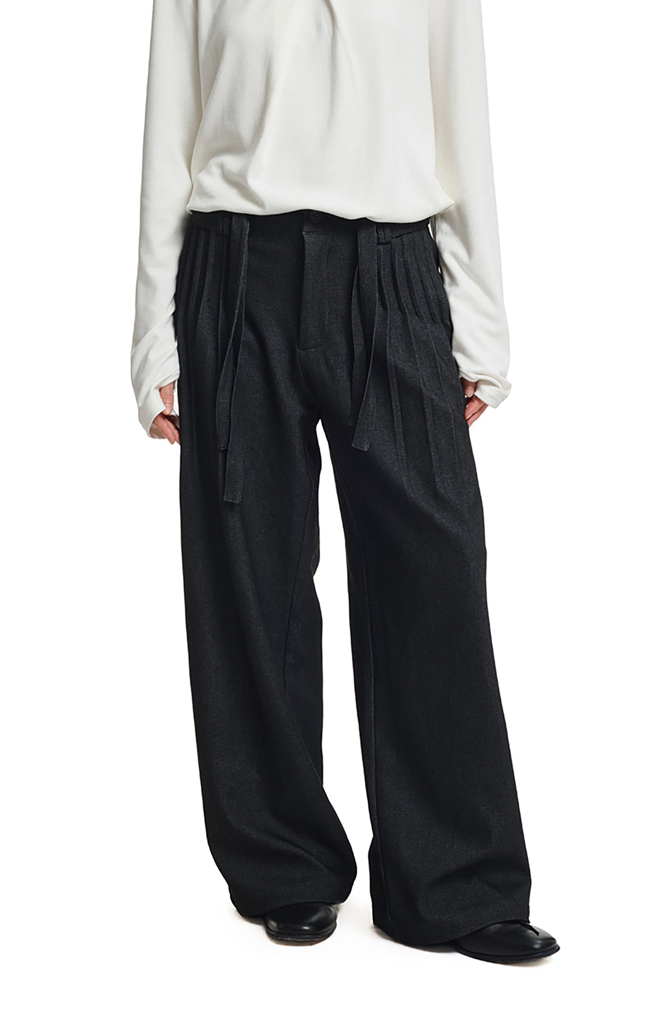 KREATE Double Belt Pleated Wide-Leg Trousers