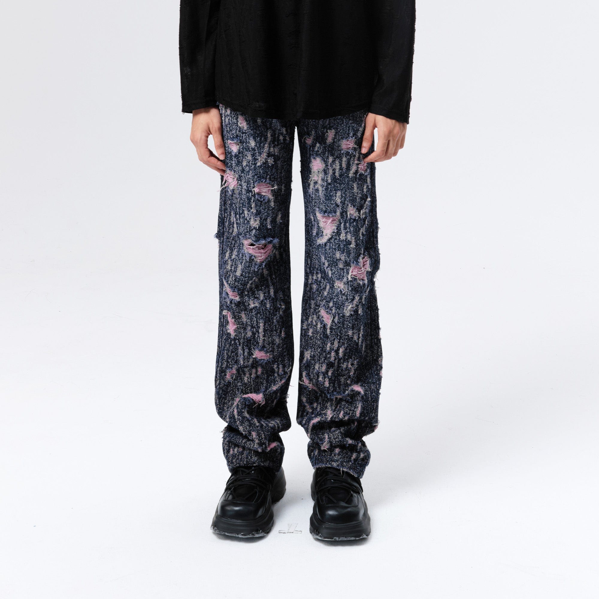 VANN VALRENCE Distressed Washed High-Waisted Straight-Leg Jeans