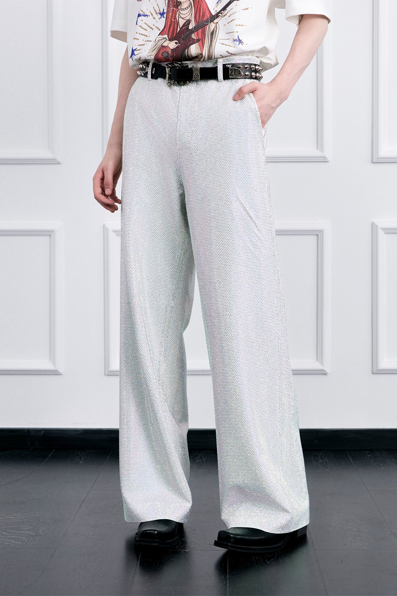 FACEONLAB Iridescent Diamond Wide-Leg Pants, premium urban and streetwear designers apparel on PROJECTISR.com, FACEONLAB