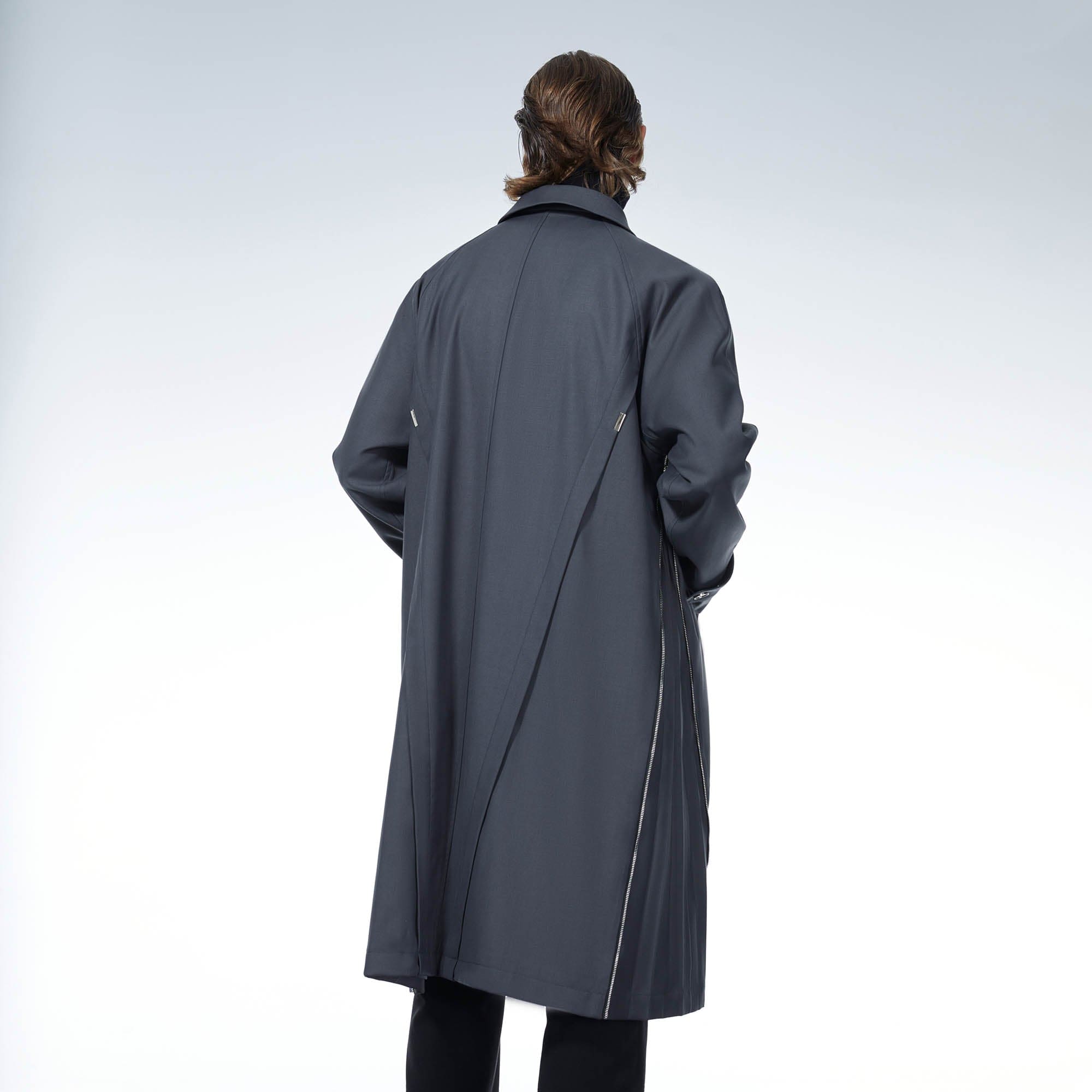 LOSTNFOUND Spliced Pleated Side-Zip Overcoat, premium urban and streetwear designers apparel on PROJECTISR.com, LOSTNFOUND
