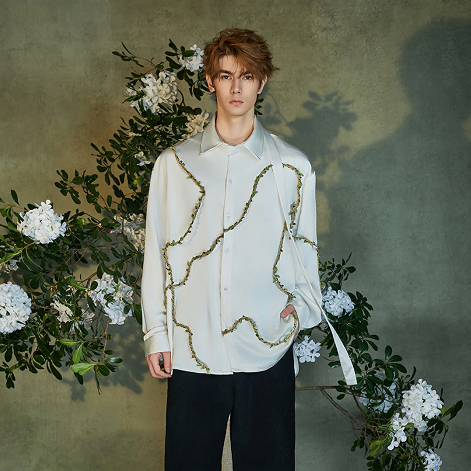 JIECHI Asym Vine Embellished Shirt