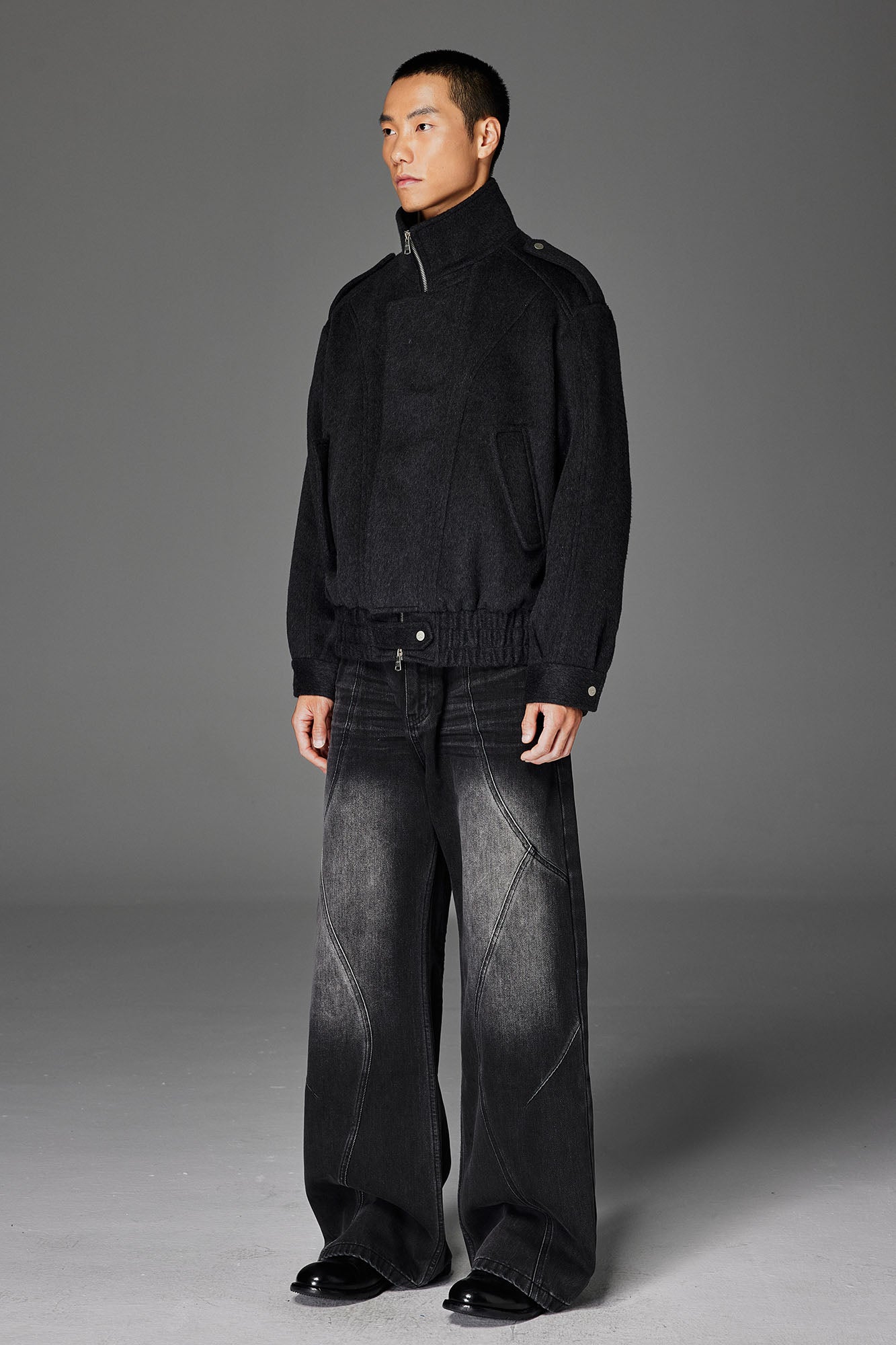 CATSSTAC Asymmetric Placket Flap Pockets Jacket