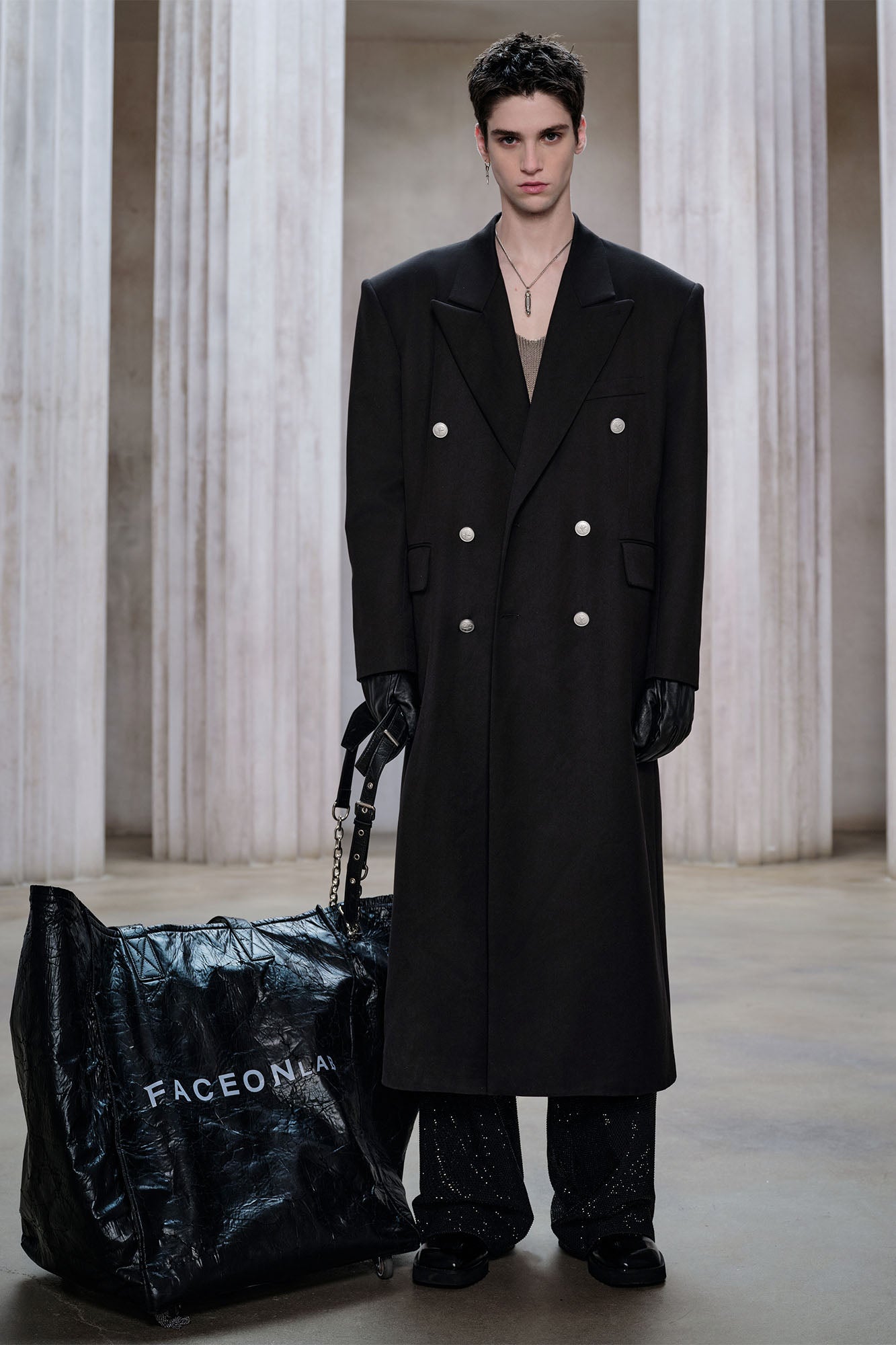 FACEONLAB Structured Double-Breasted Overcoat, premium urban and streetwear designers apparel on PROJECTISR.com, FACEONLAB