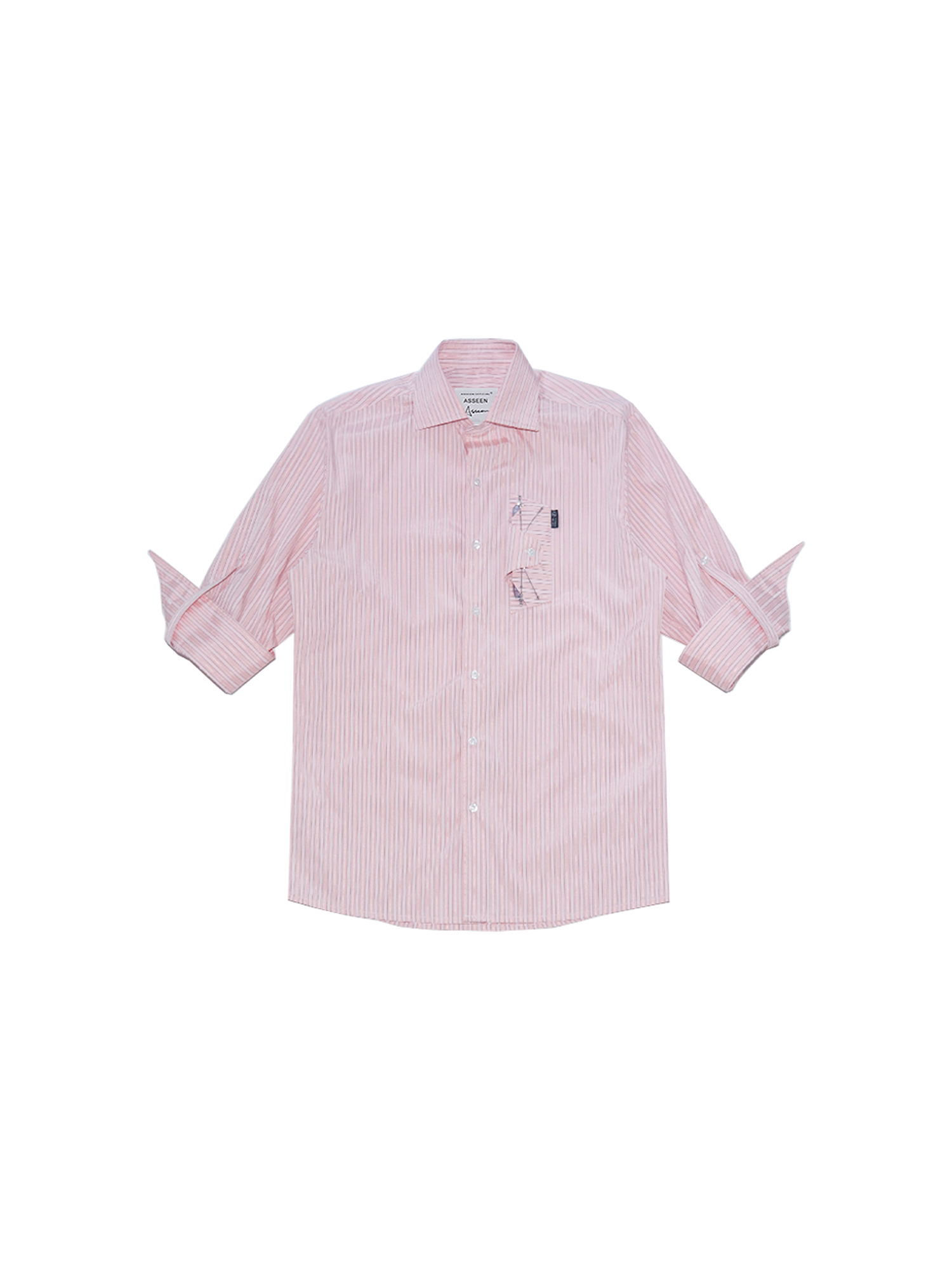 ASSEEN Striped Glasses Pocket Half Shirt Pink