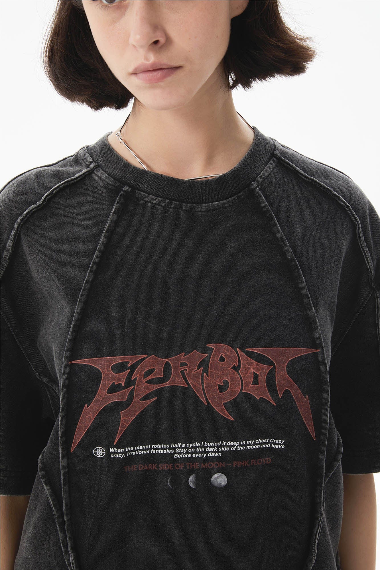 ERROR CODE ROBOT Mountain Moon Graphic Washed Spliced T-Shirt, premium urban and streetwear designers apparel on PROJECTISR.com, ERROR CODE ROBOT