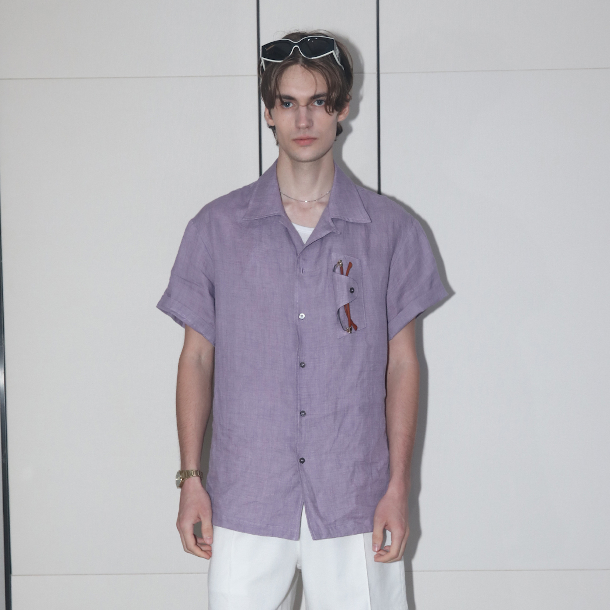 ASSEEN Linen Glasses Pocket Half Shirt