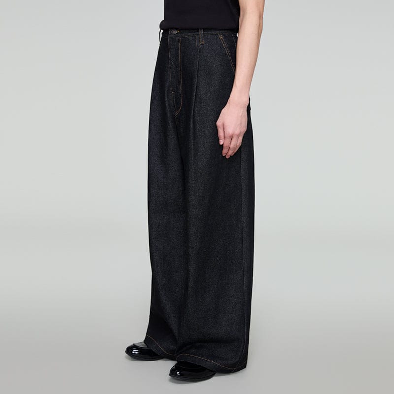 OPICLOTH Retro Washed Pleated Wide-Leg Jeans, premium urban and streetwear designers apparel on PROJECTISR.com, OPICLOTH