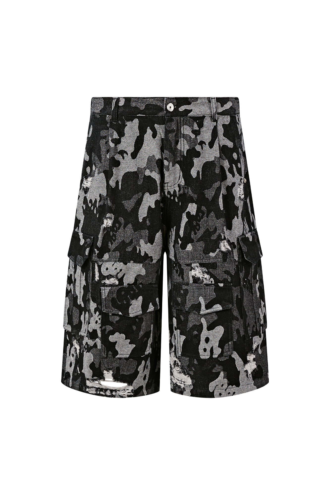 PASET Retro Distressed Camo Cargo Shorts