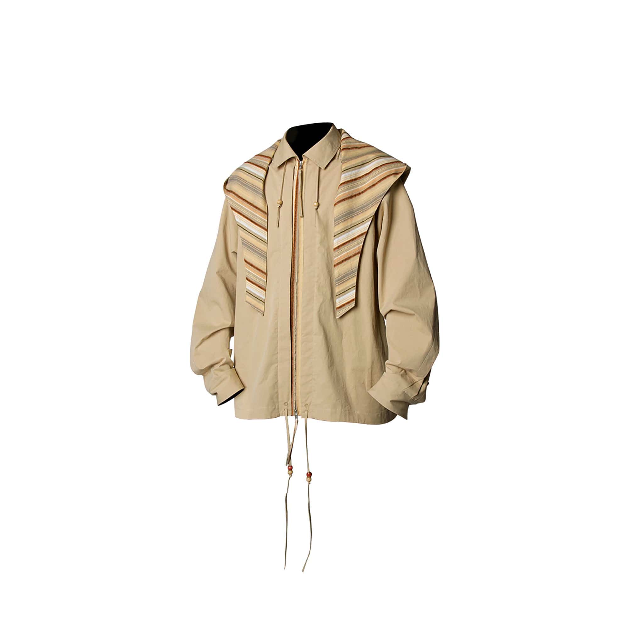 RELABEL Detachable Hood Beaded Ruched Shirt Brown, premium urban and streetwear designers apparel on PROJECTISR.com, RELABEL