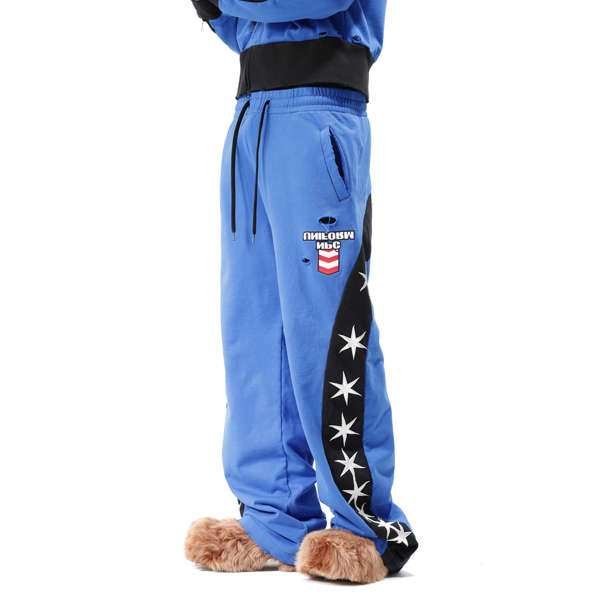 VANGUARDIA Contrast Star Graphic Spliced Sweatpants