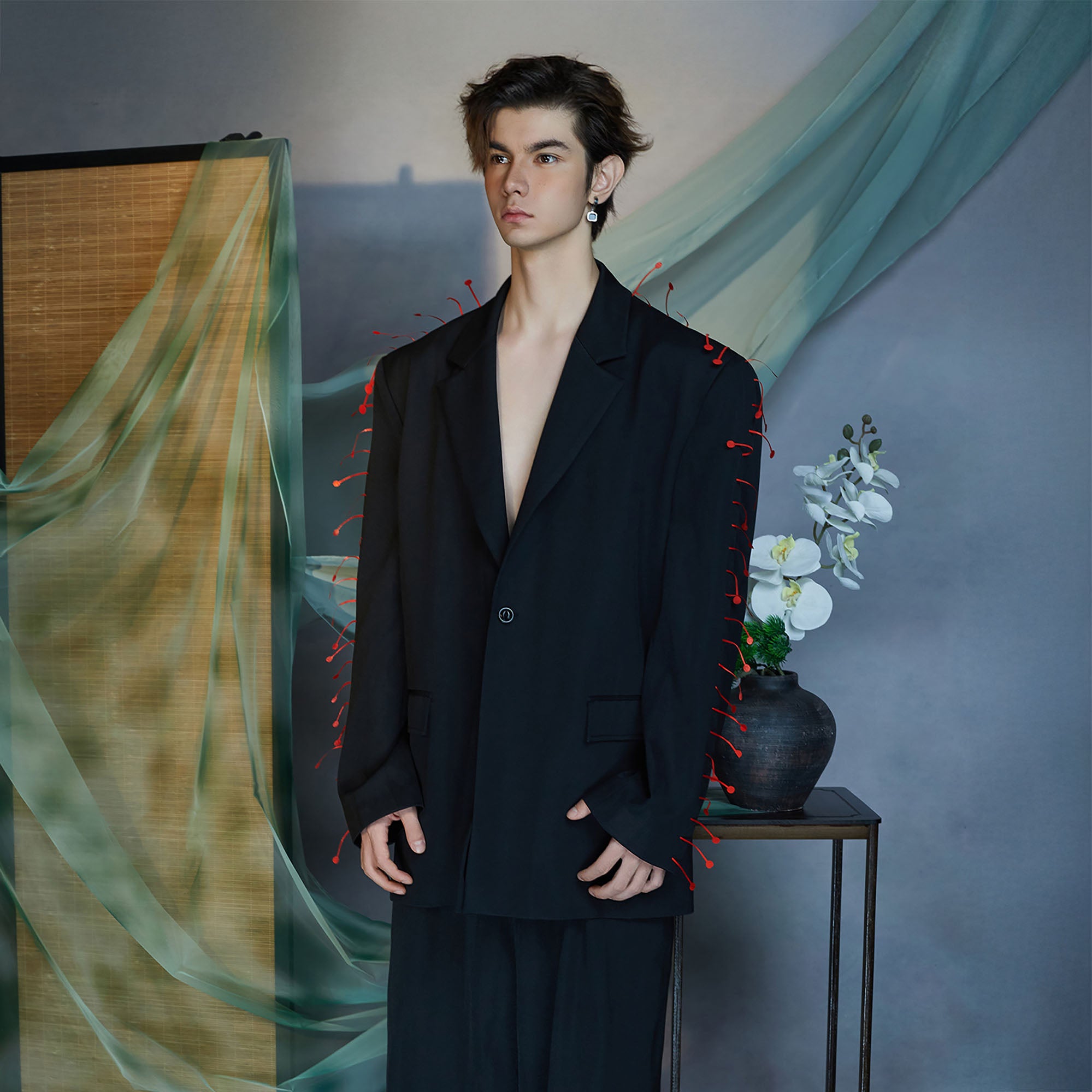 JIECHI Spiked Embellished Oversized Blazer, premium urban and streetwear designers apparel on PROJECTISR.com, JIECHI