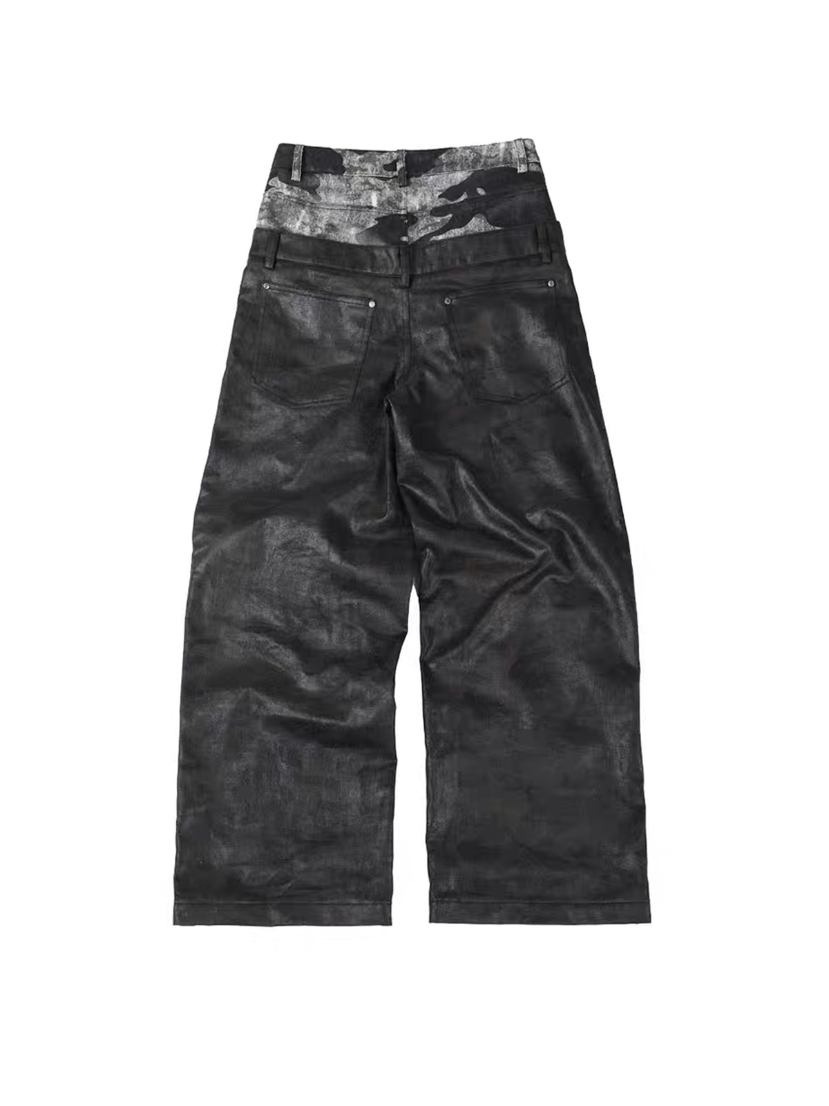SEXXDEVIL Camo Washed Spliced Studded Jeans