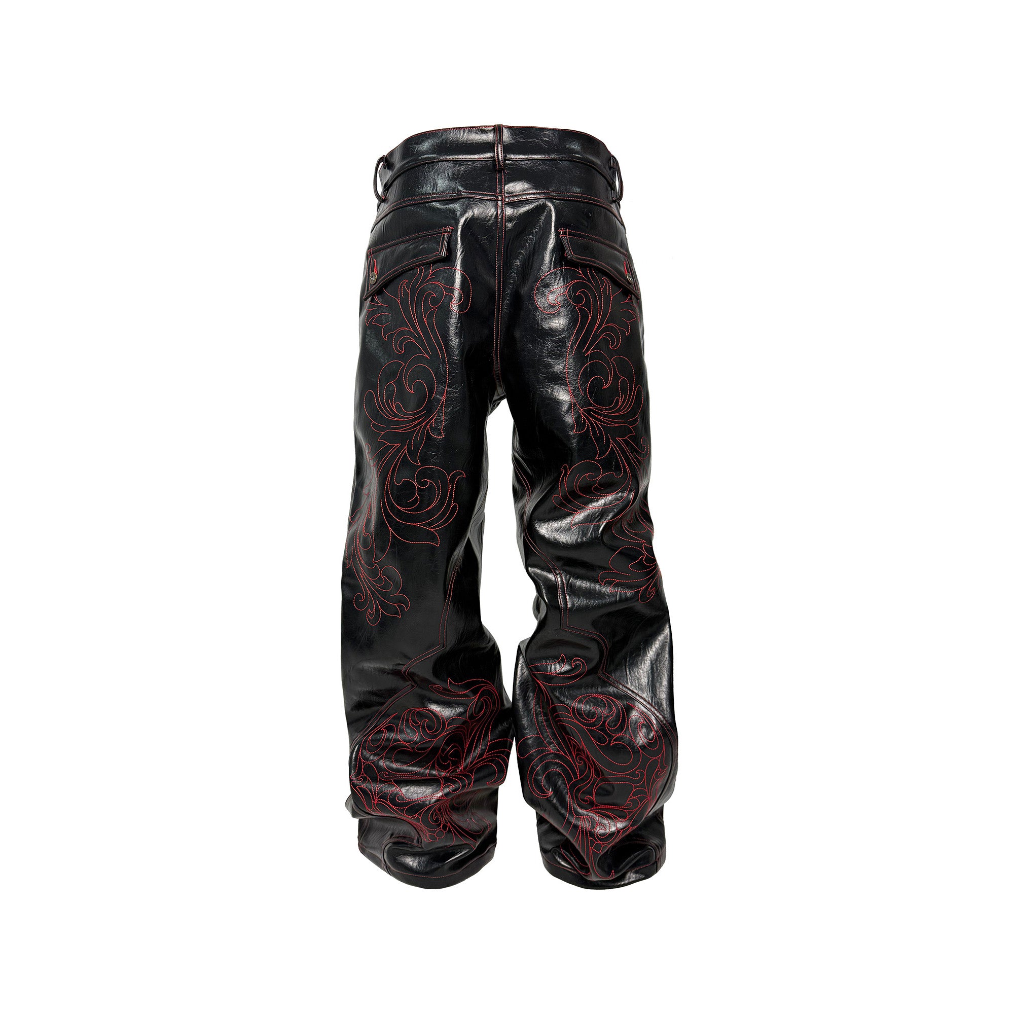 PCCVISION Gothic Skull Stitch PU Pants