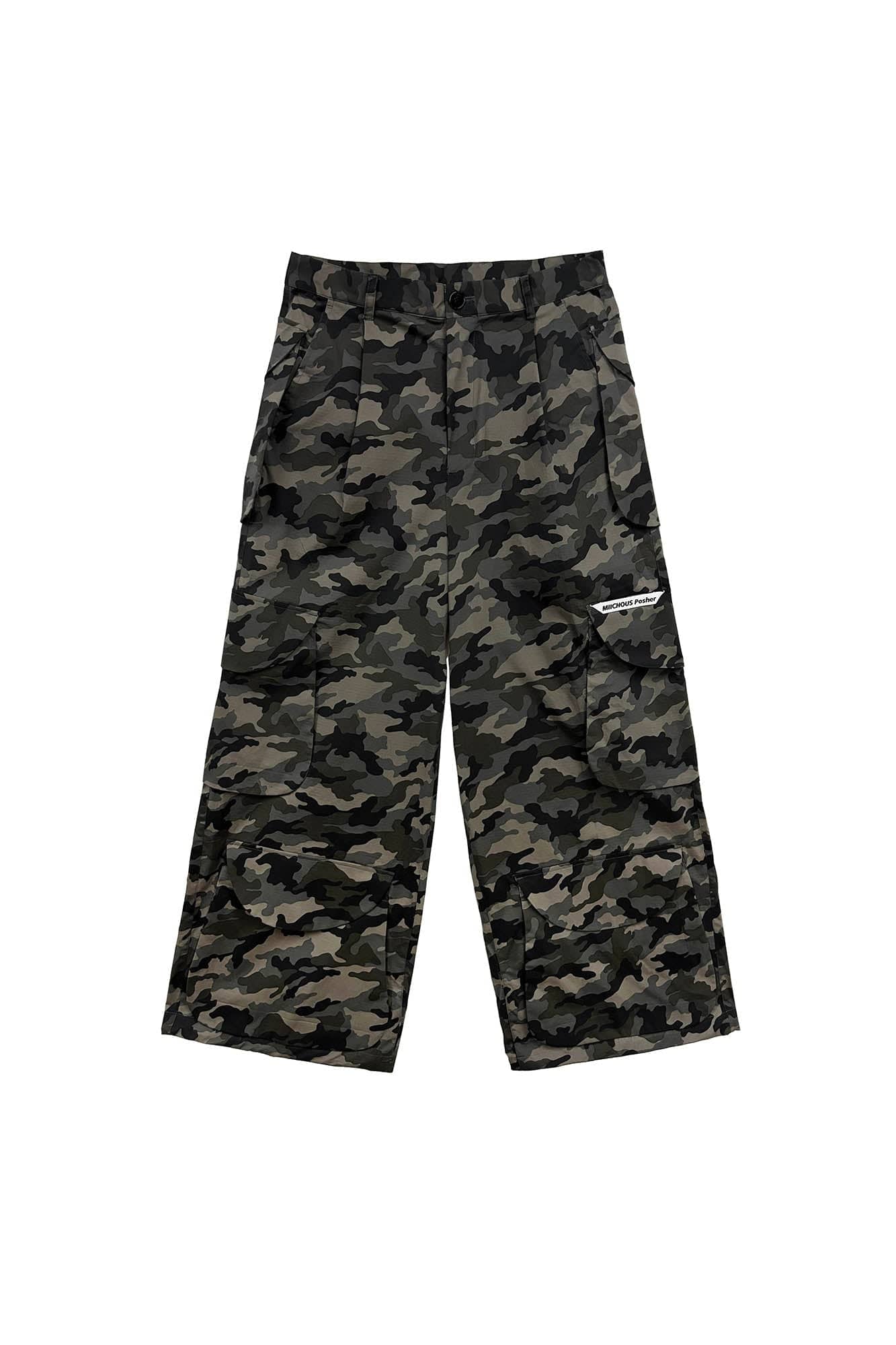 MIICHOUS Camo Wide-Leg Cargo Pants, premium urban and streetwear designers apparel on PROJECTISR.com, Miichous