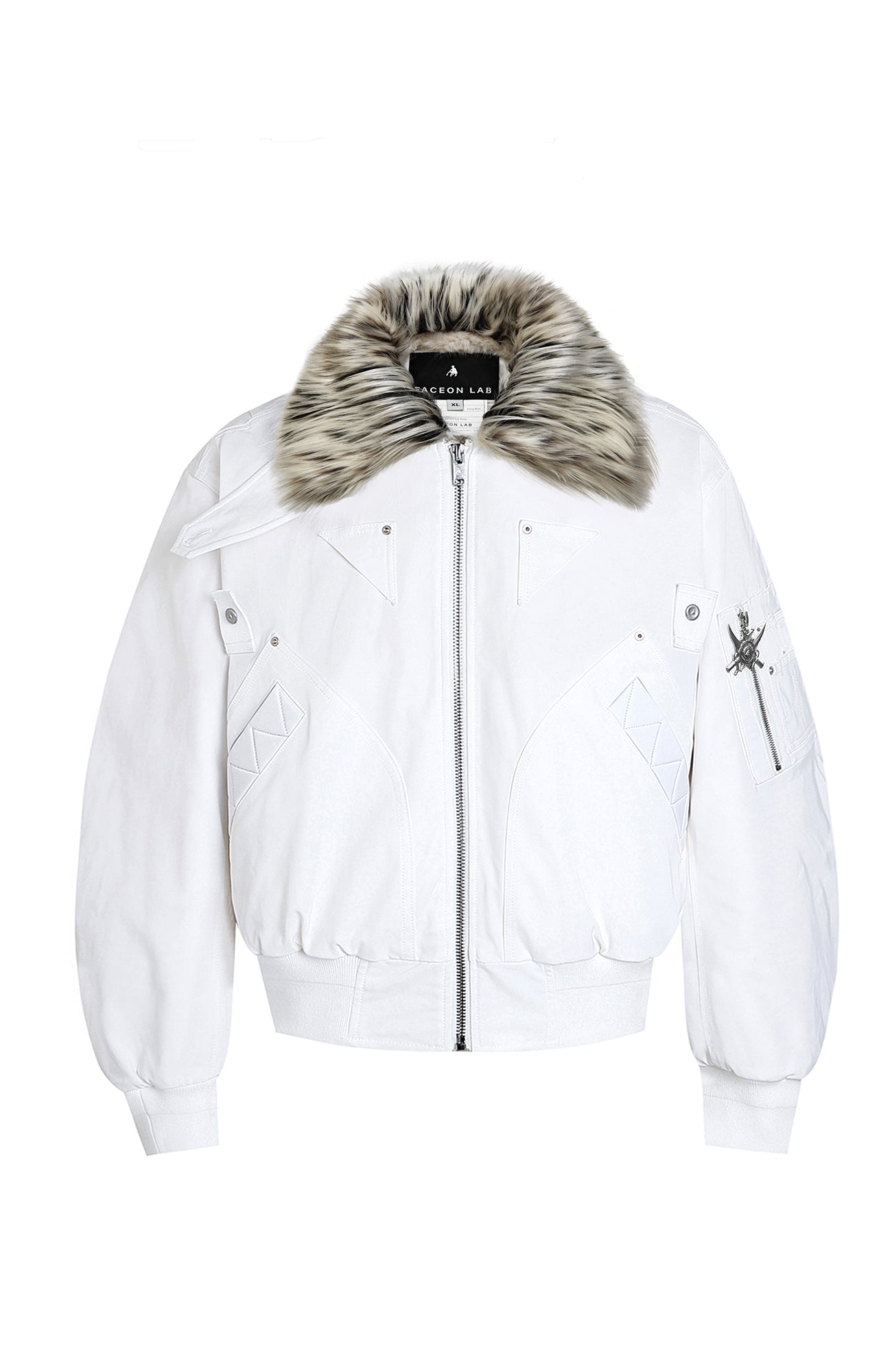 FACEONLAB Faux Fur Collar Utility Bomber Jacket