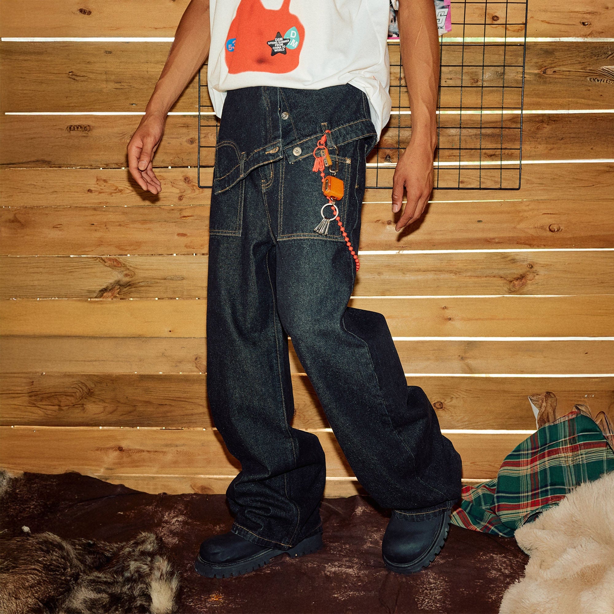 DONSMOKE Inverted Asymmetrical Waistband Raw Jeans, premium urban and streetwear designers apparel on PROJECTISR.com, DONSMOKE