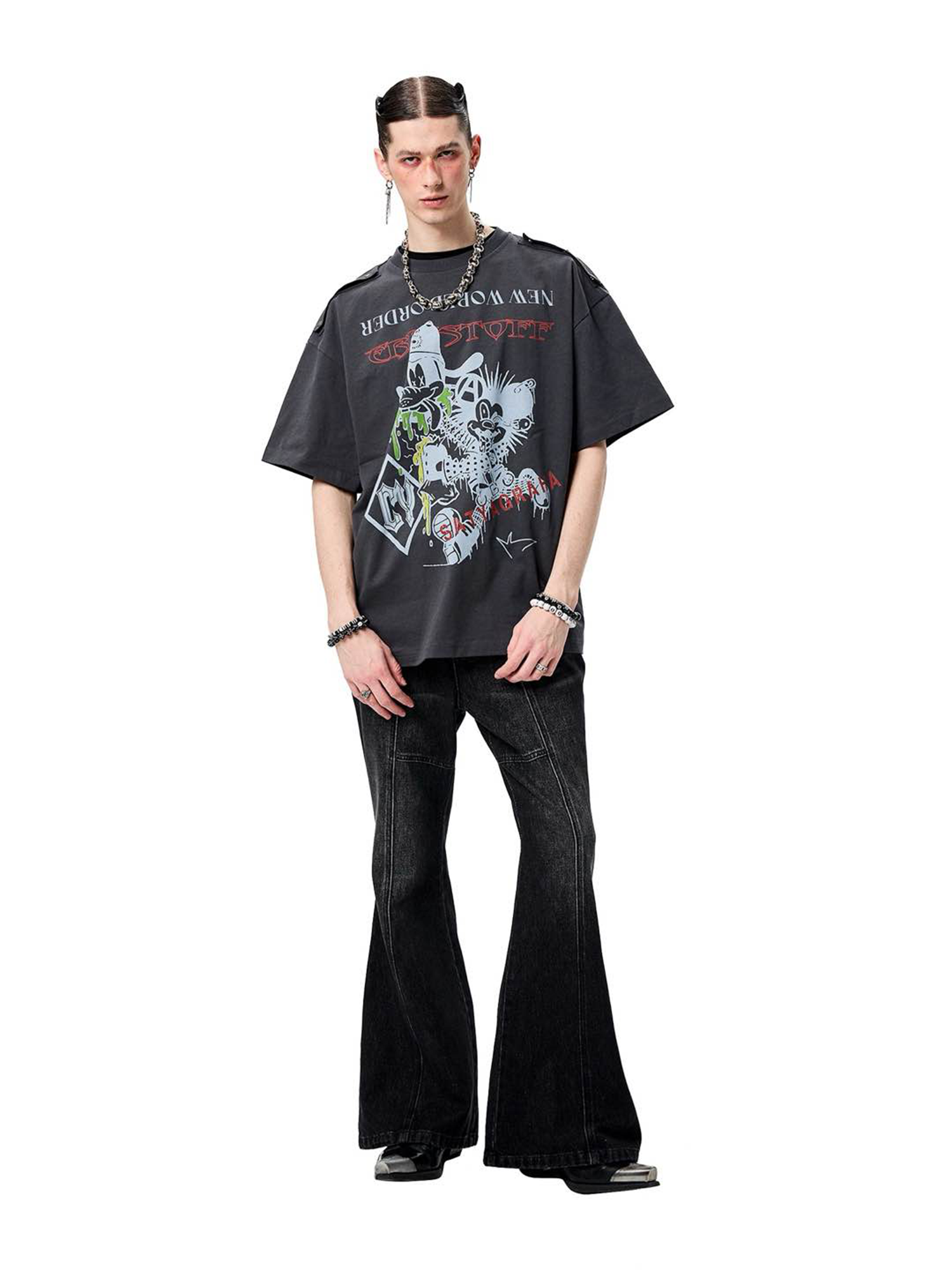 ERISSTOFF Washed Lace-Up Flared Jeans