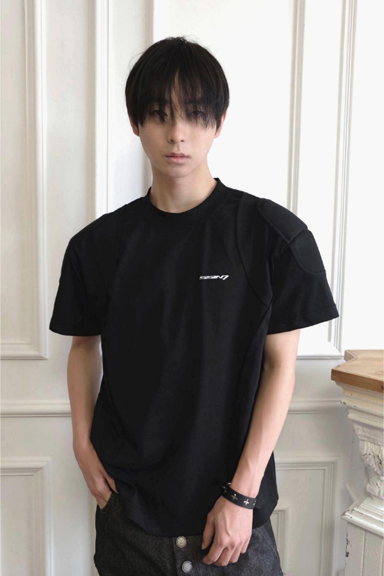 SSIN7 Spliced Padded Shoulder Mock T-Shirt, premium urban and streetwear designers apparel on PROJECTISR.com, SSIN7