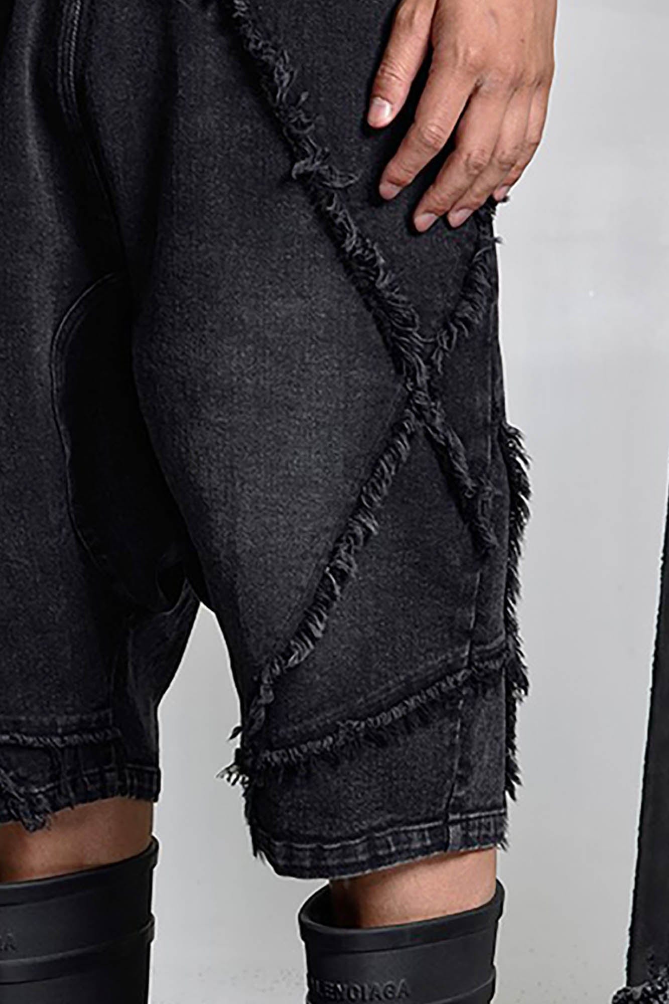 SSIN7 Washed Frayed Spliced Denim Shorts, premium urban and streetwear designers apparel on PROJECTISR.com, SSIN7