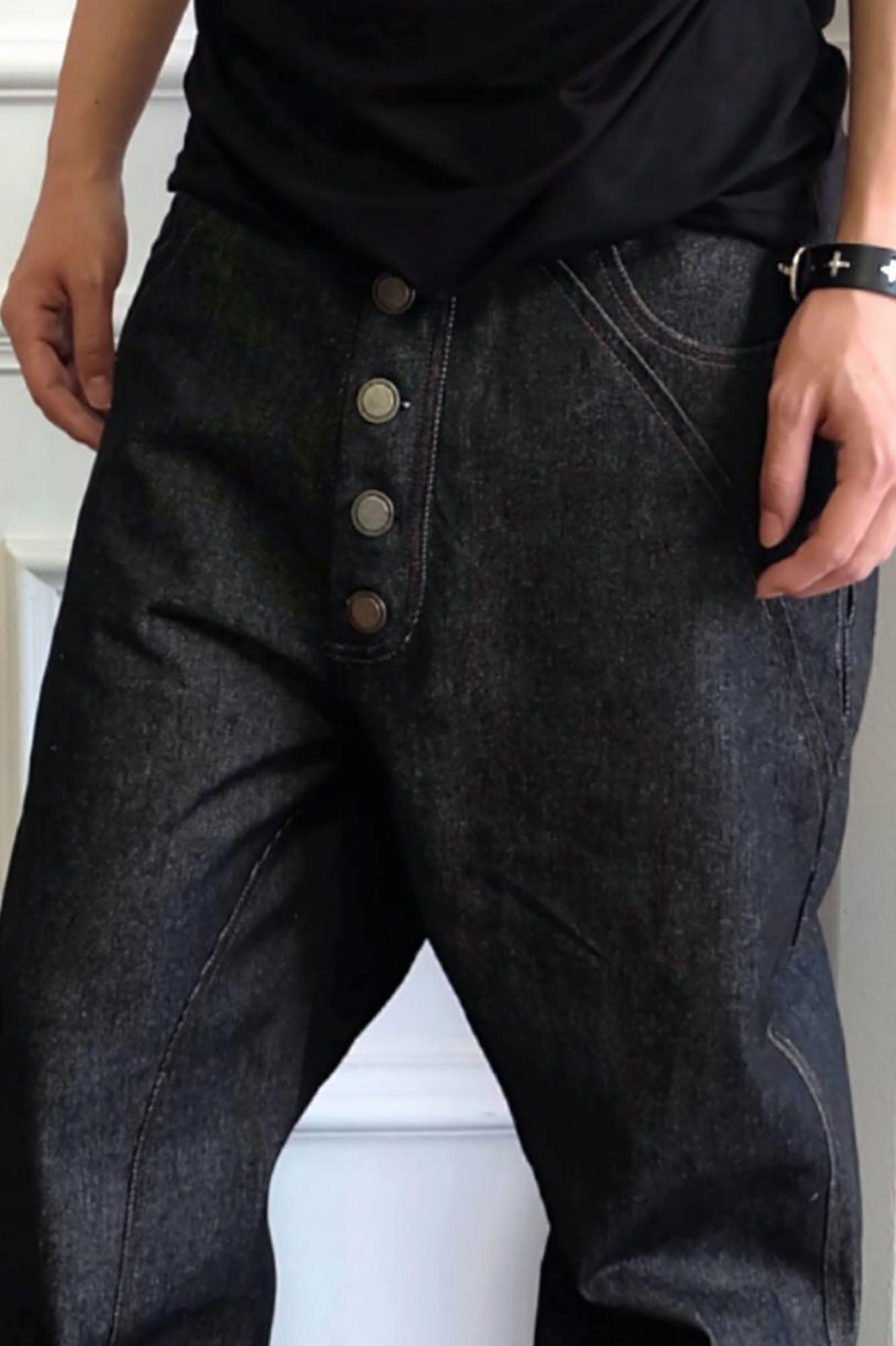 SSIN7 Spliced Button-Up Straight-Leg Raw Jeans, premium urban and streetwear designers apparel on PROJECTISR.com, SSIN7