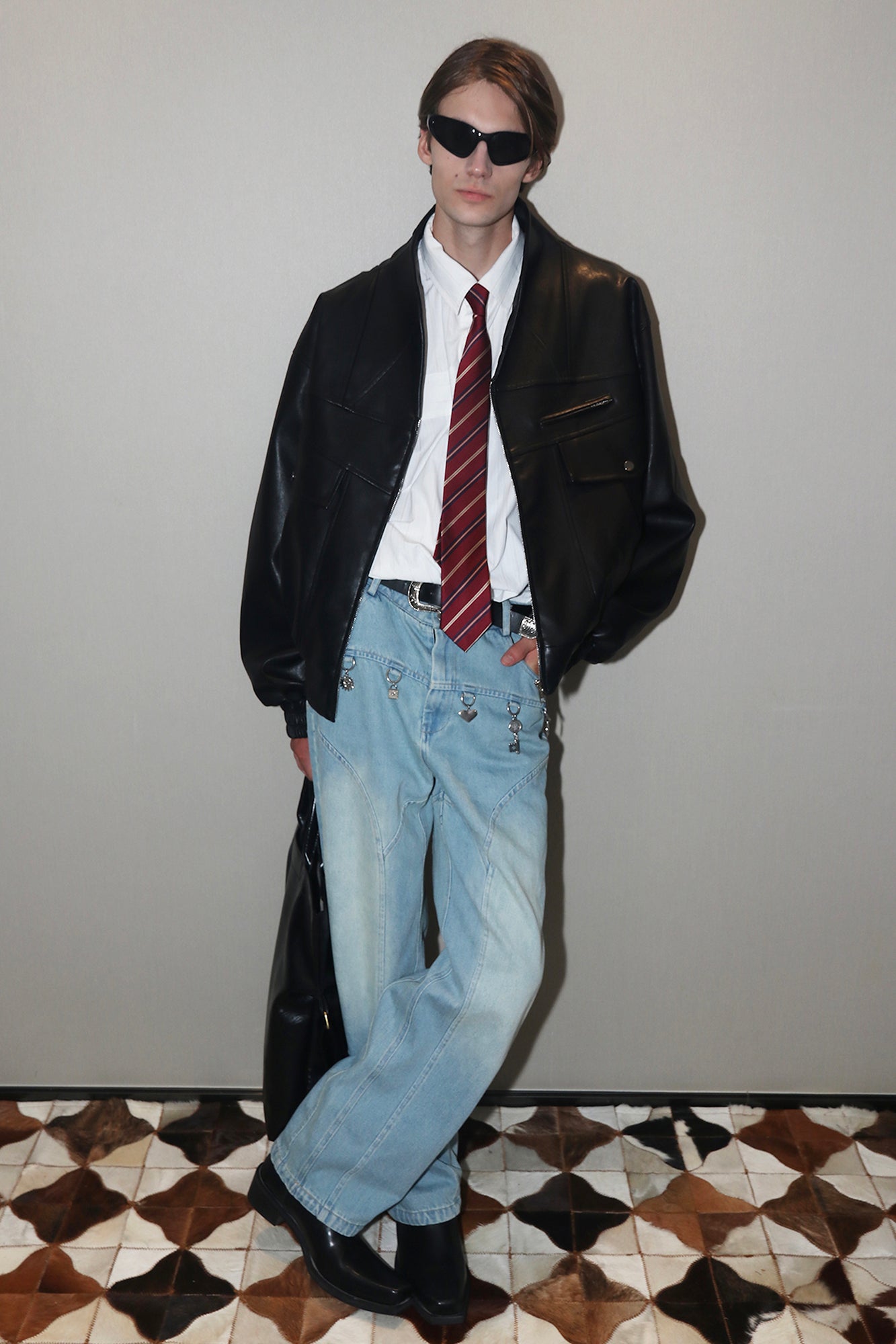 ASSEEN Oversized Paneled Utility Faux Leather Jacket