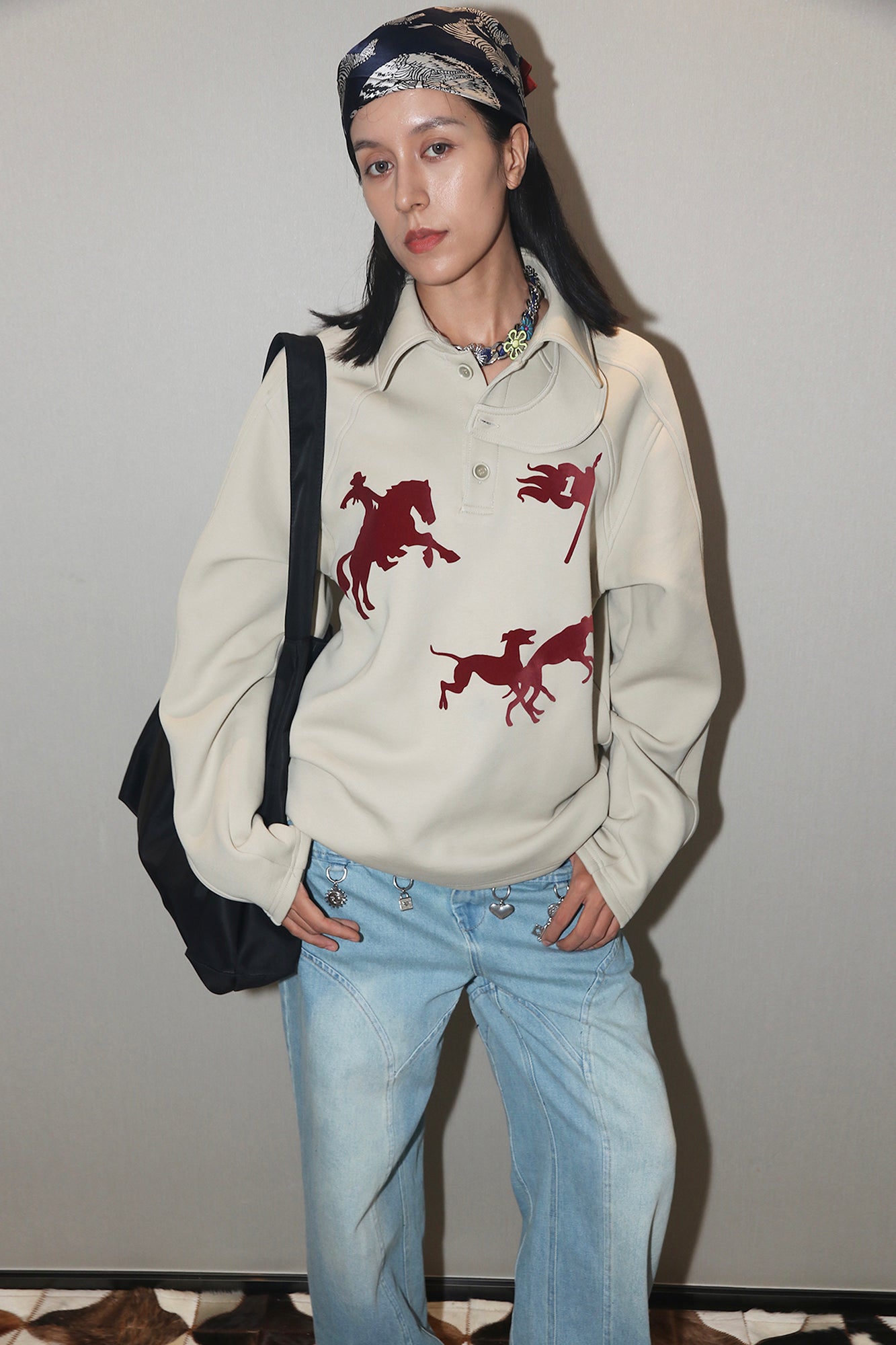 ASSEEN Cowboy Graphic Polo Sweatshirt
