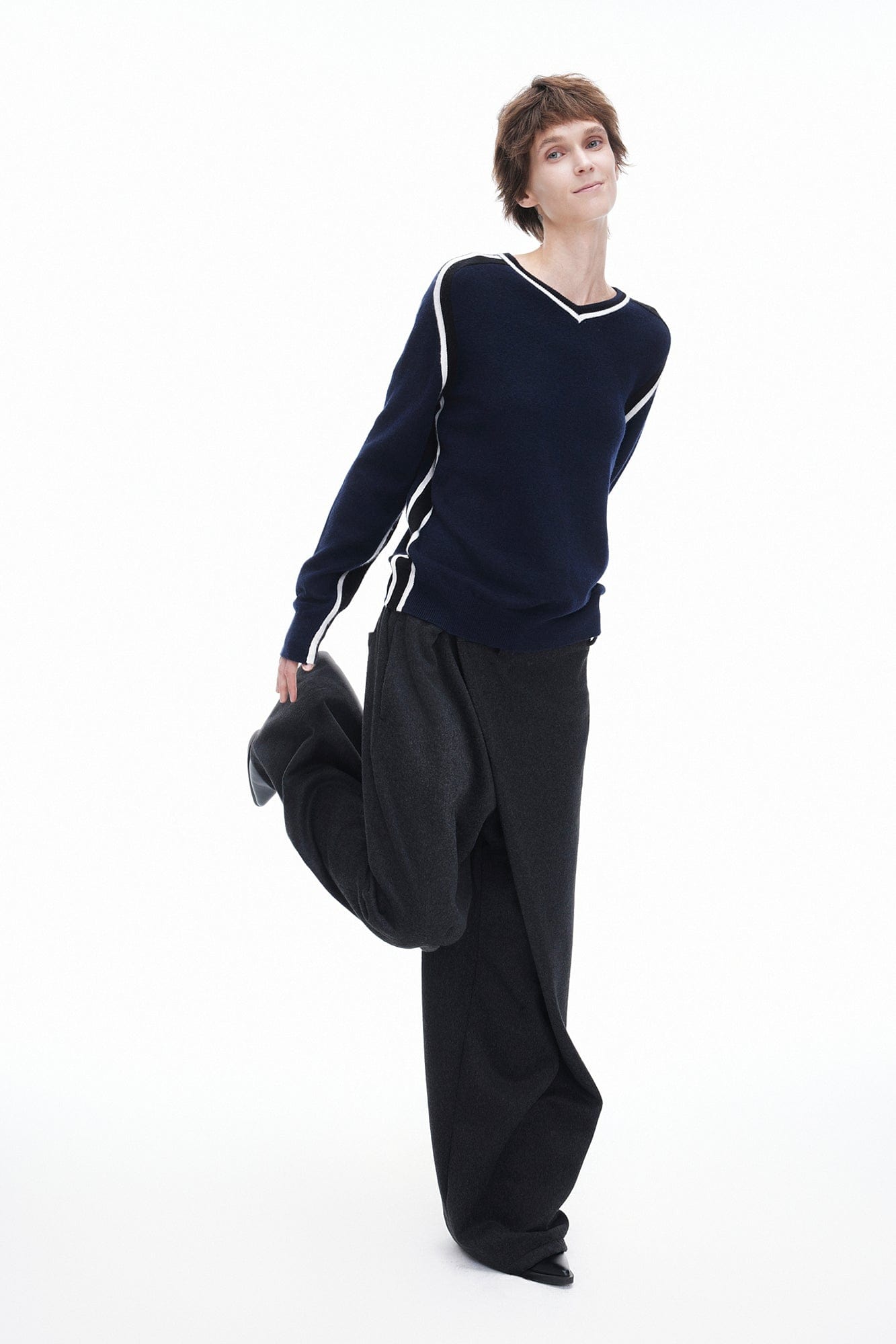 ARTIFICIAL WORLD Asymmetrical Overlay Wool Wide-Leg Pants, premium urban and streetwear designers apparel on PROJECTISR.com, ARTIFICIAL WORLD